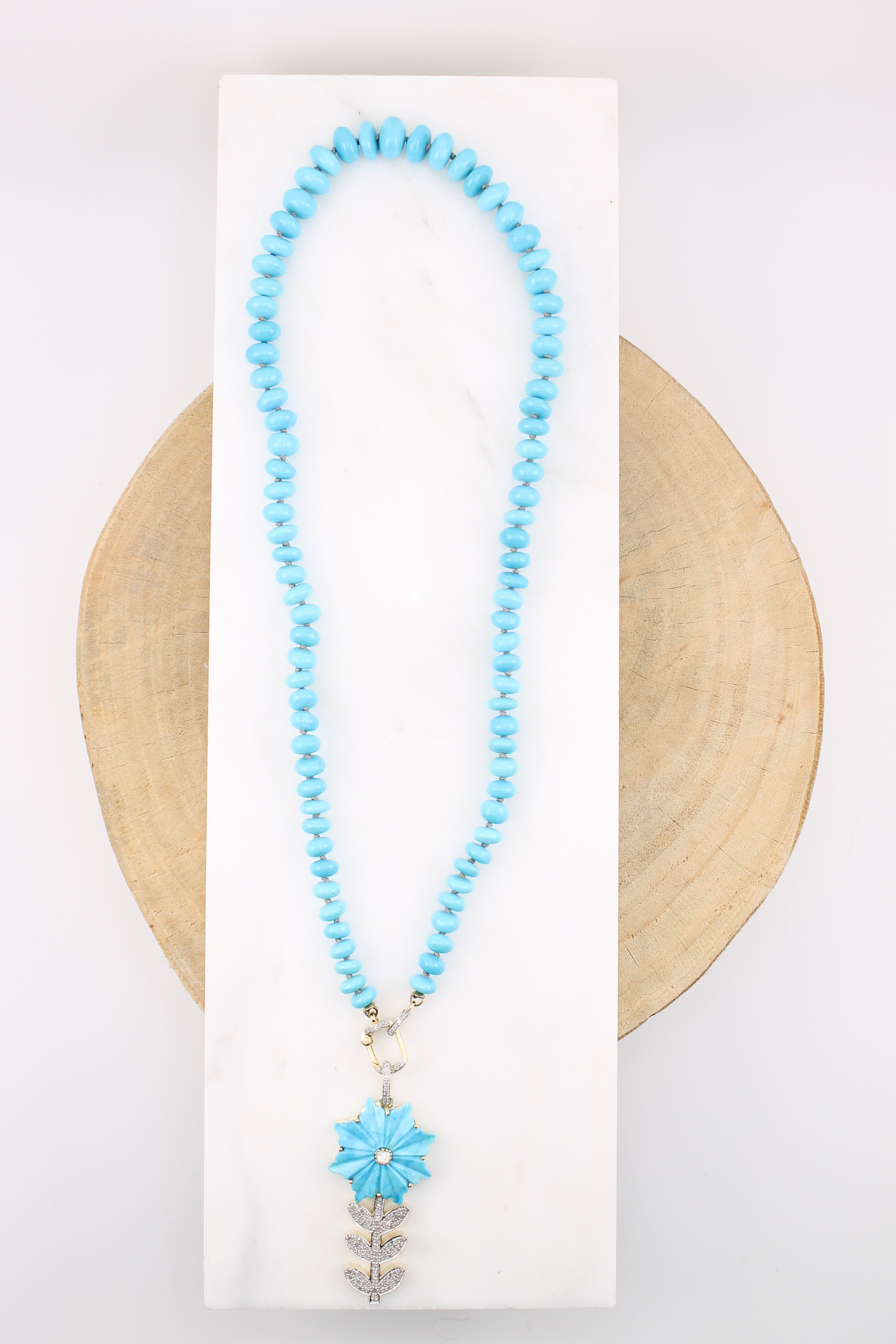 Turquoise Flower & Stem Pendant (y10943B)