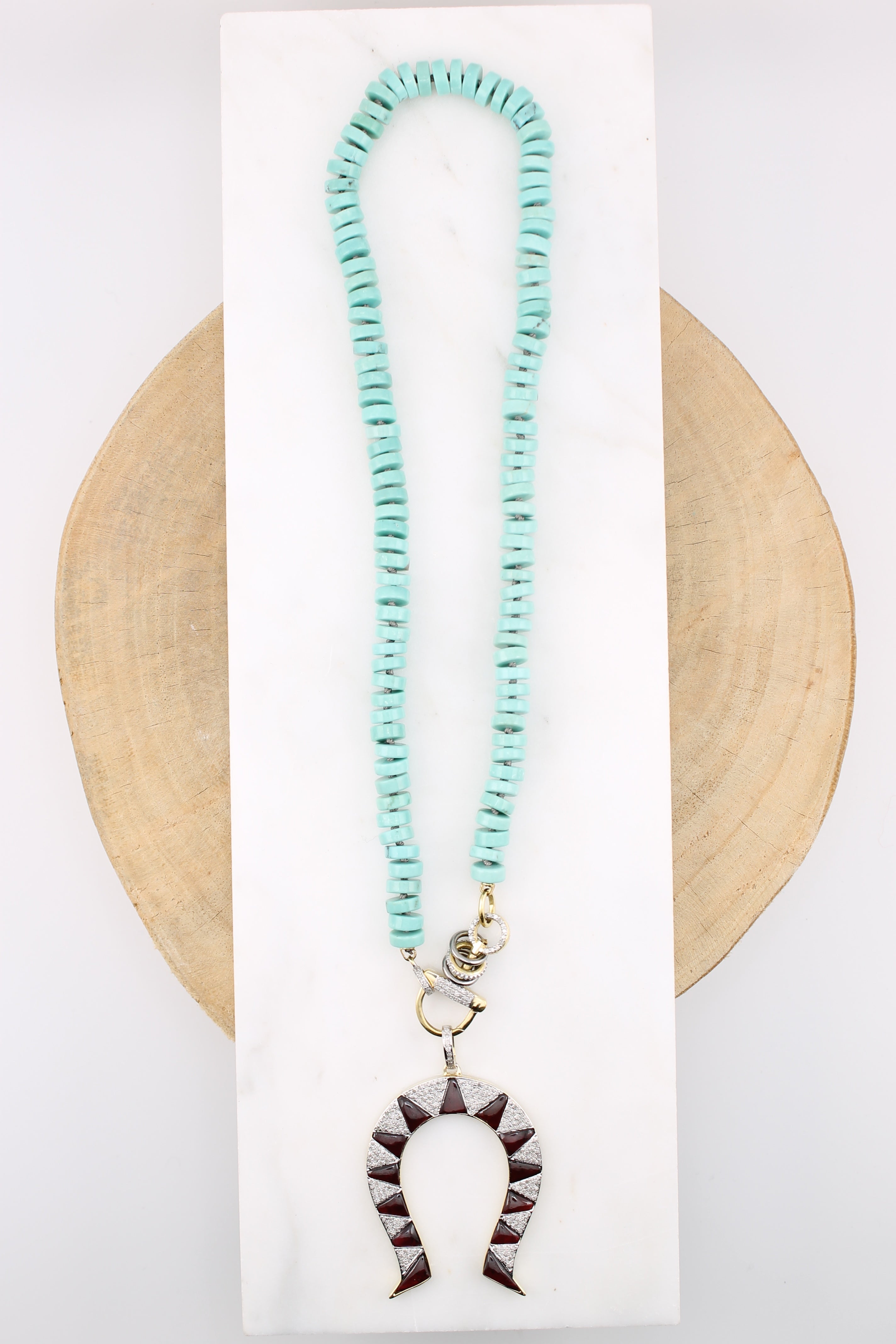 Large Garnet & Diamond Horseshoe Pendant (y10955B)