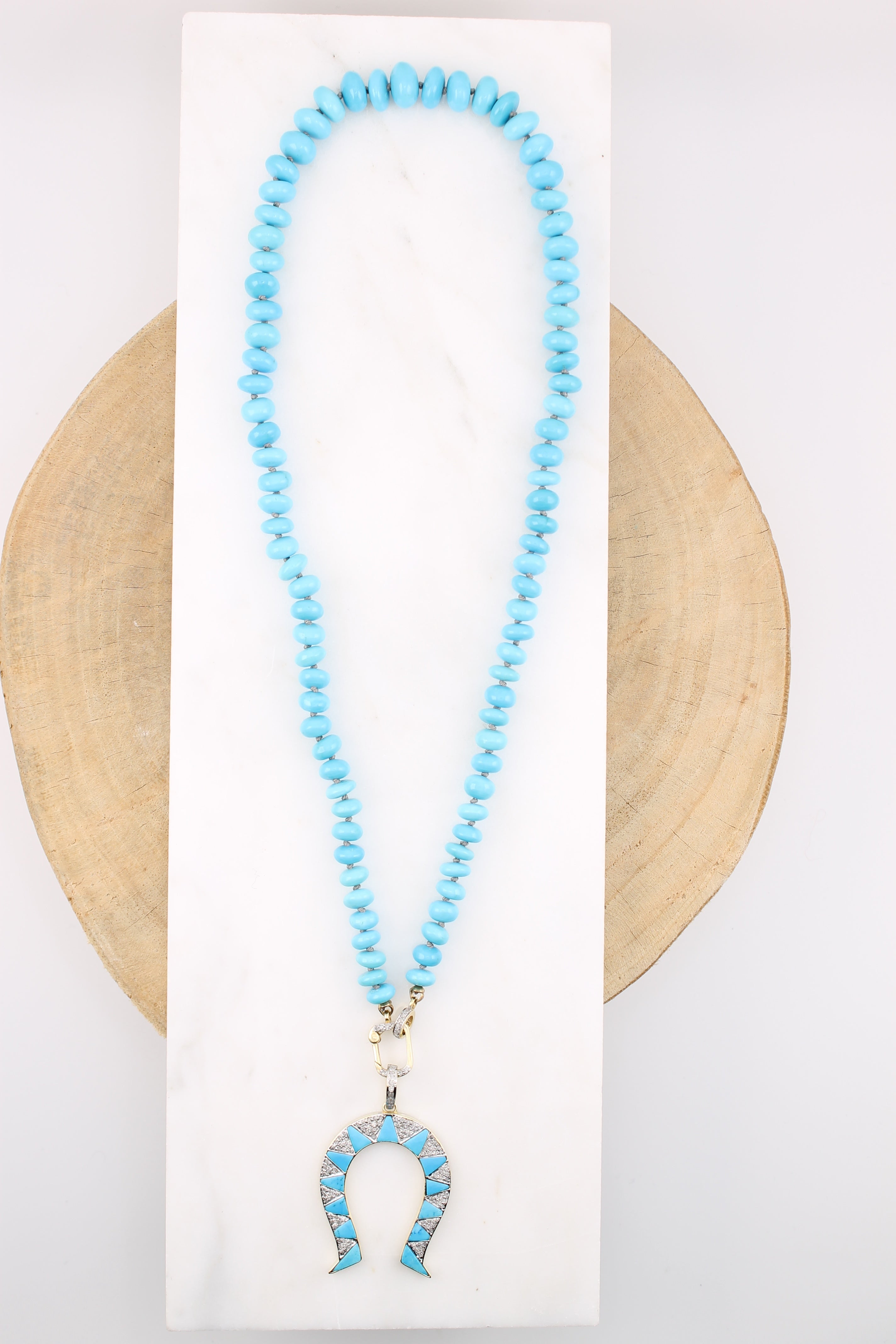 Medium Turquoise & Diamond Horseshoe Pendant (y10944B)