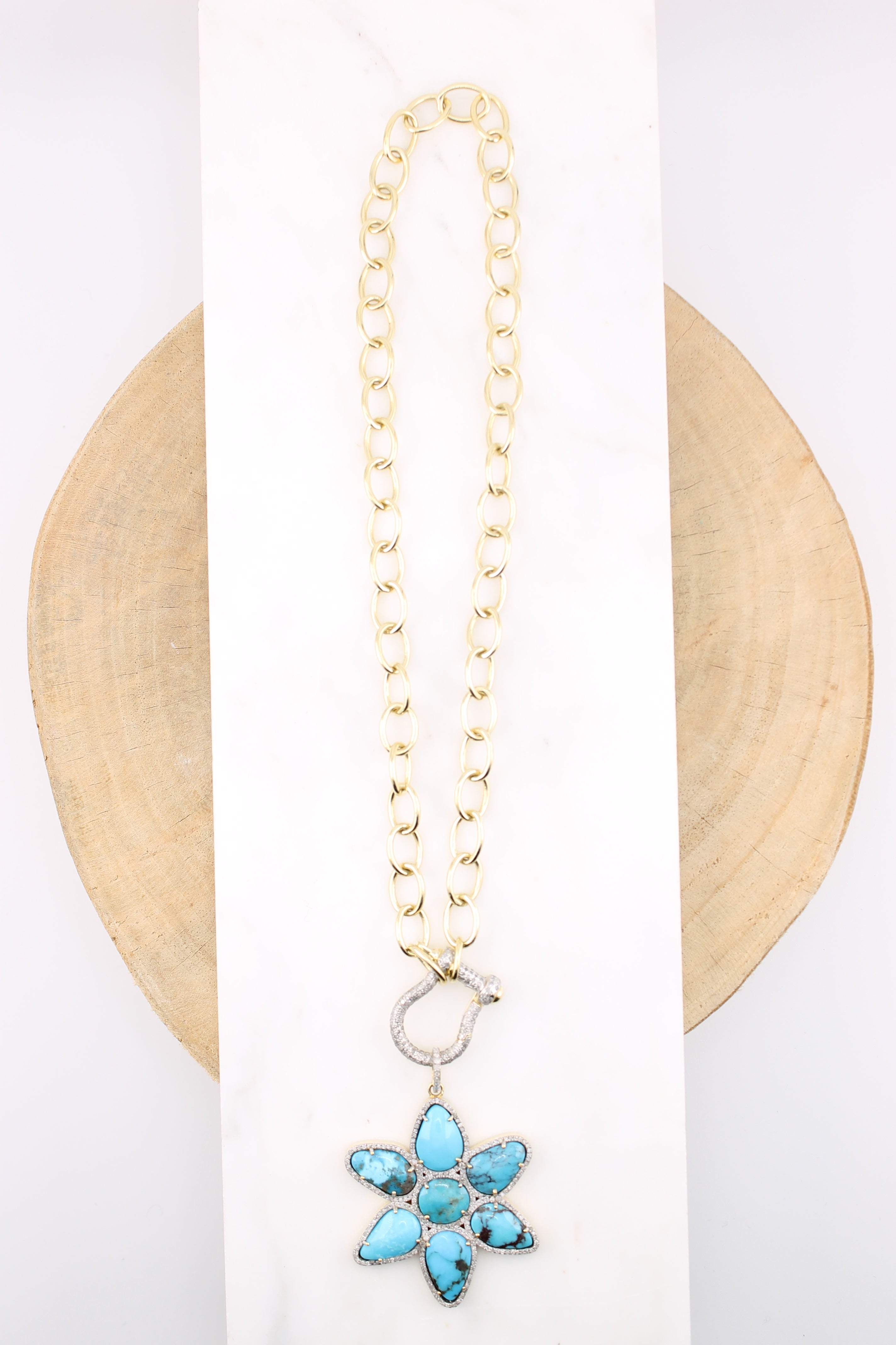 Turquoise 6 Petal Flower Pendant (y10942B)