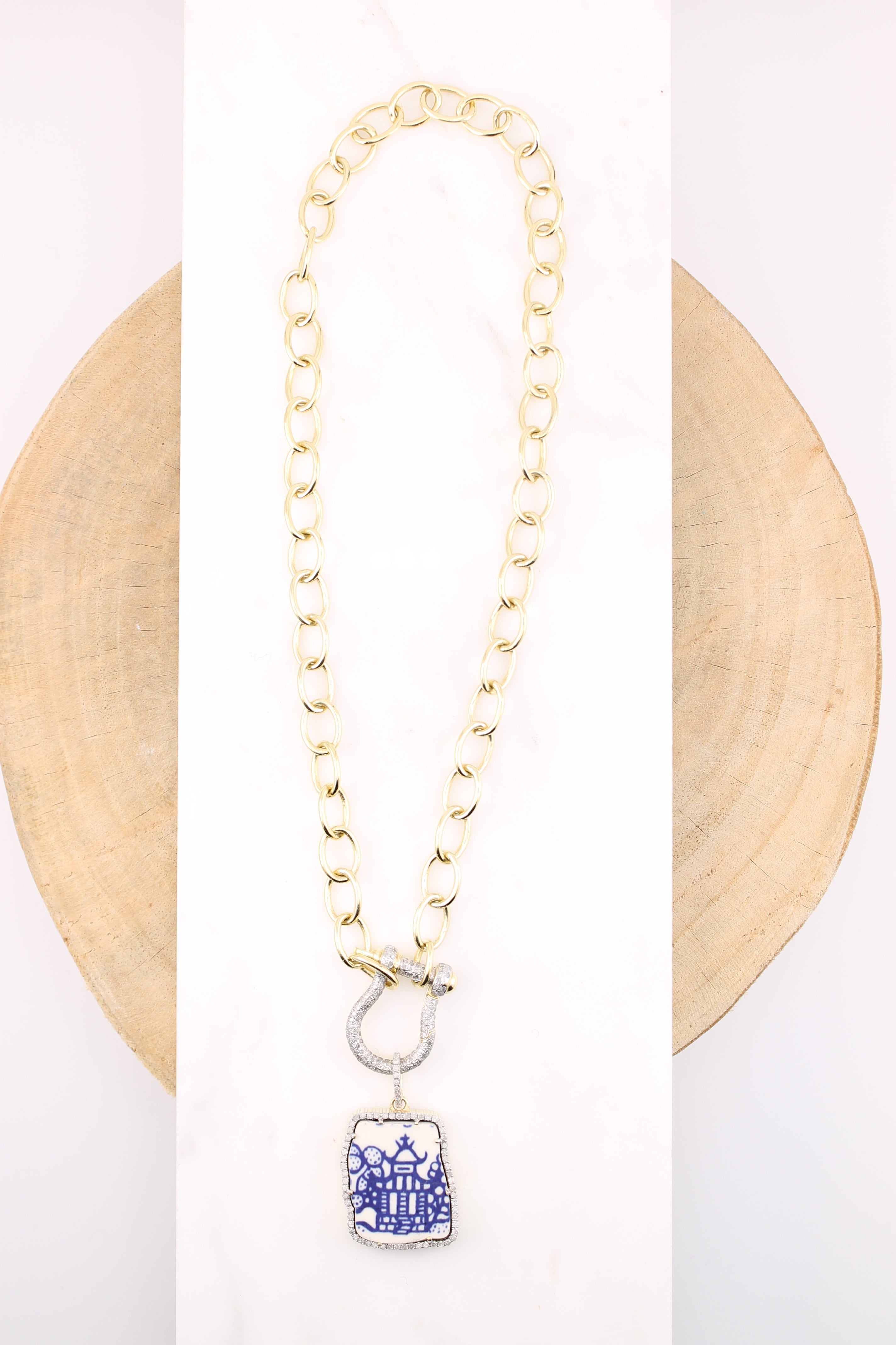 Bulgarian Porcelain  White/Blue Plate Pendant (y10962B)