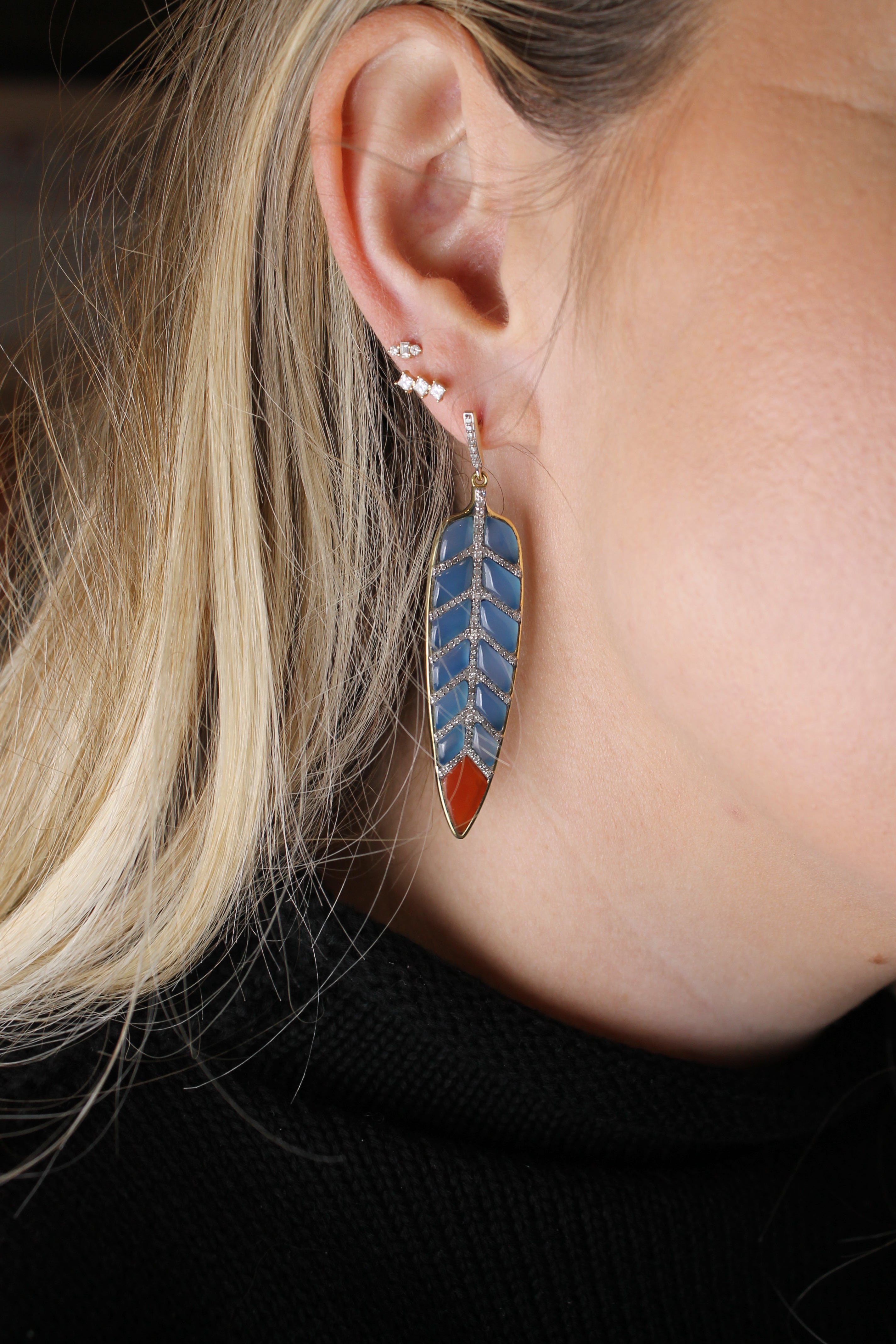 Carnelian & Chrysoprase Feather Earrings (y10956B)