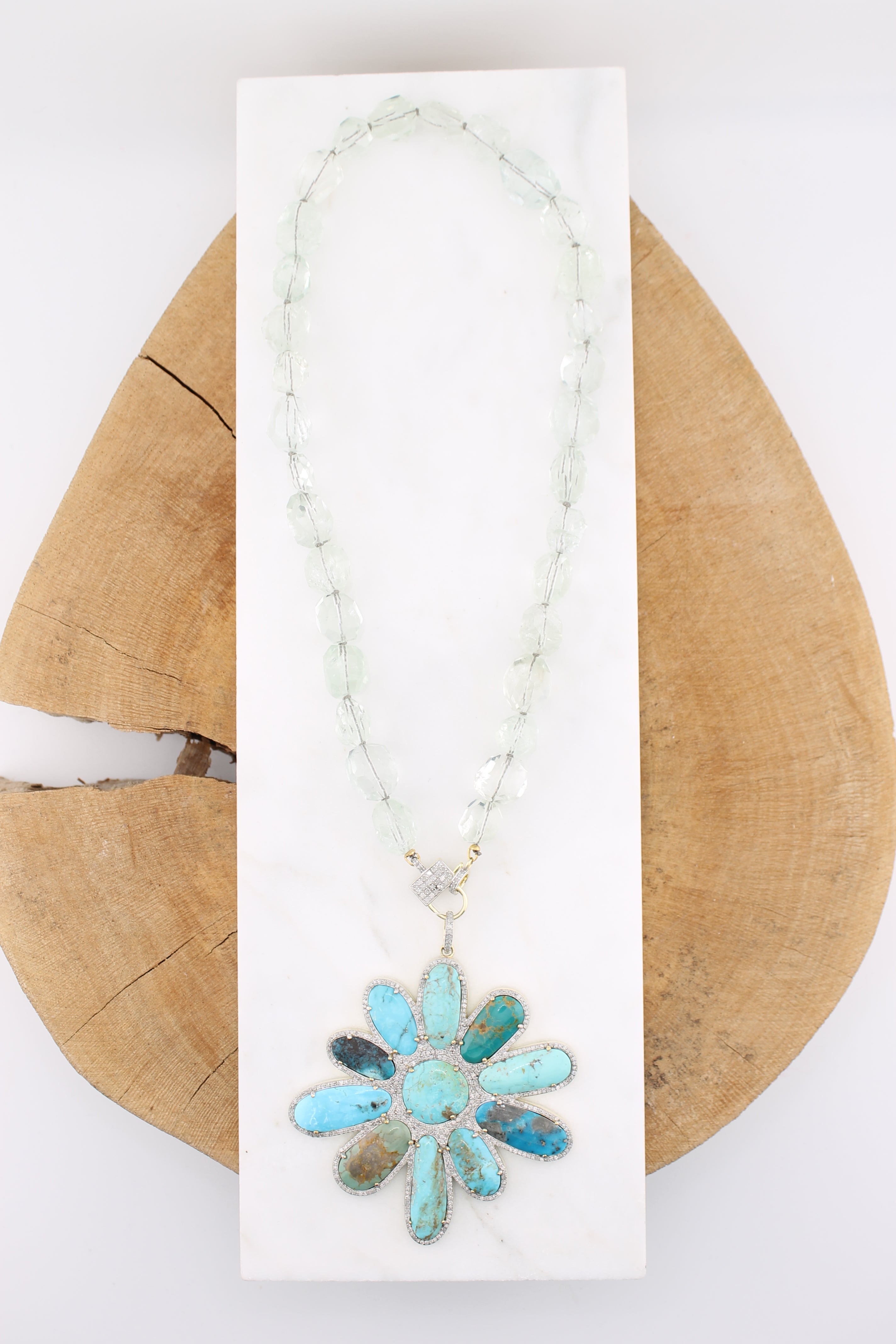 Large Turquoise Flower Pendant (y10219B)