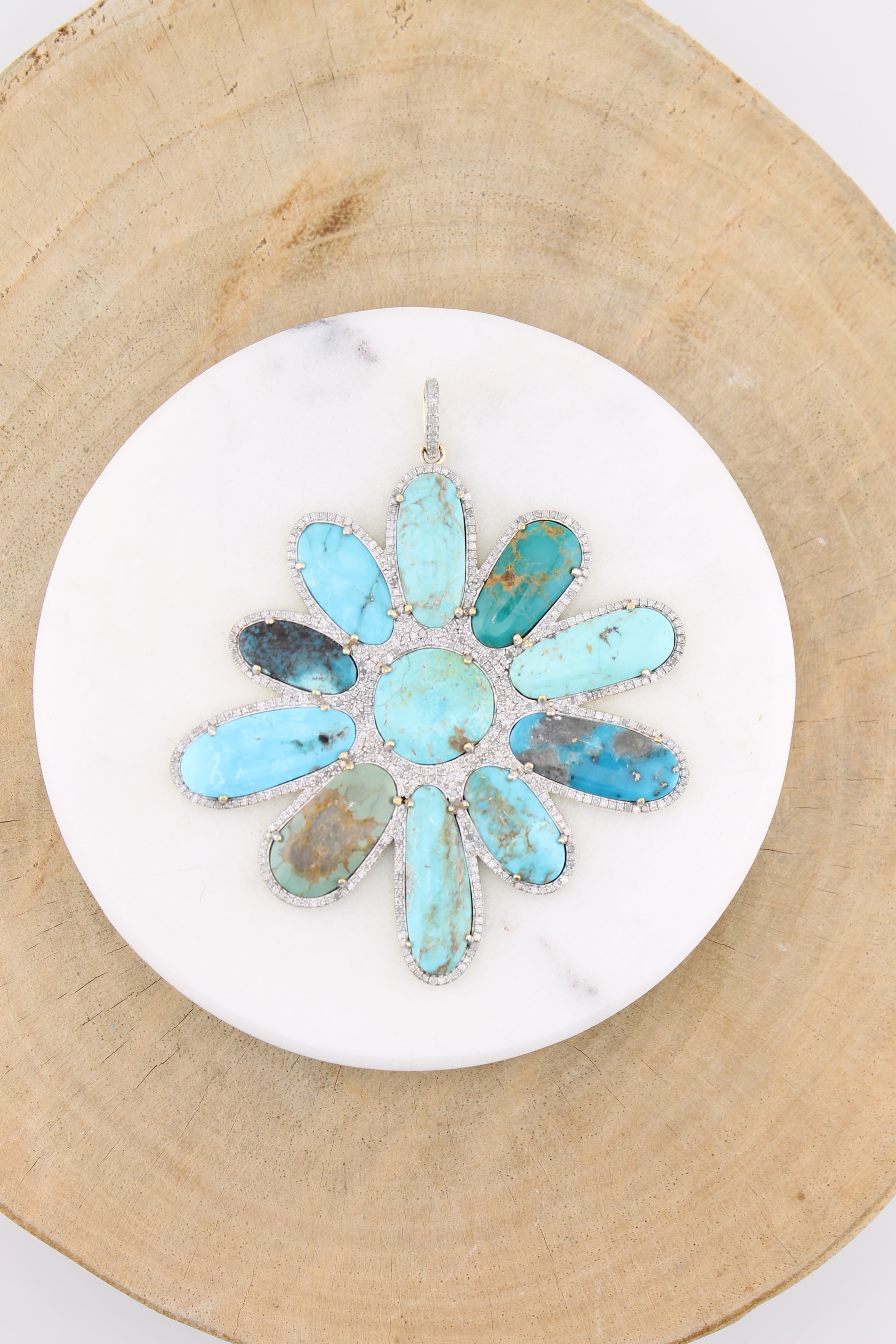 Large Turquoise Flower Pendant (y10219B)