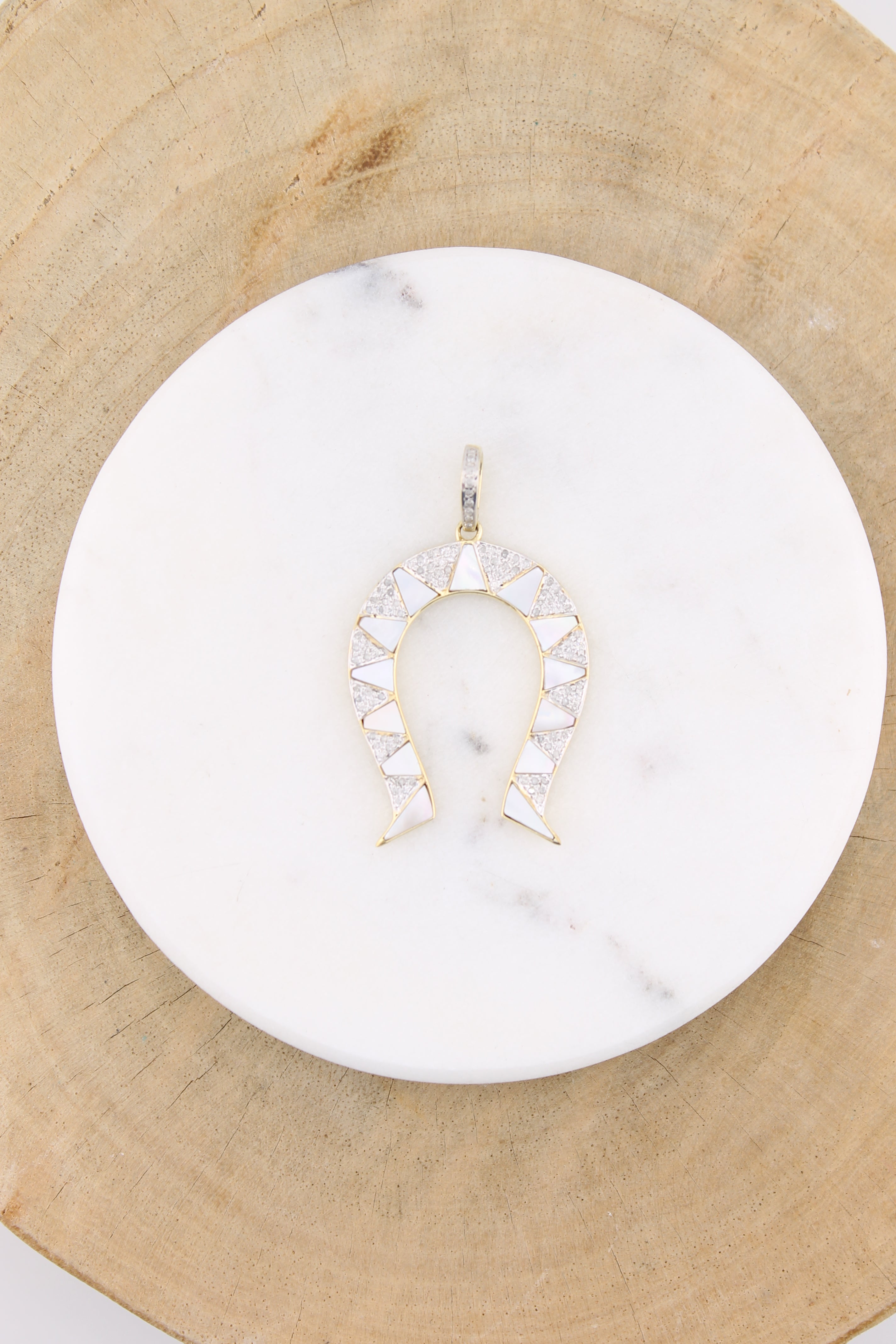 Mother of Pearl and Diamond Horseshoe Pendant (y10290B)