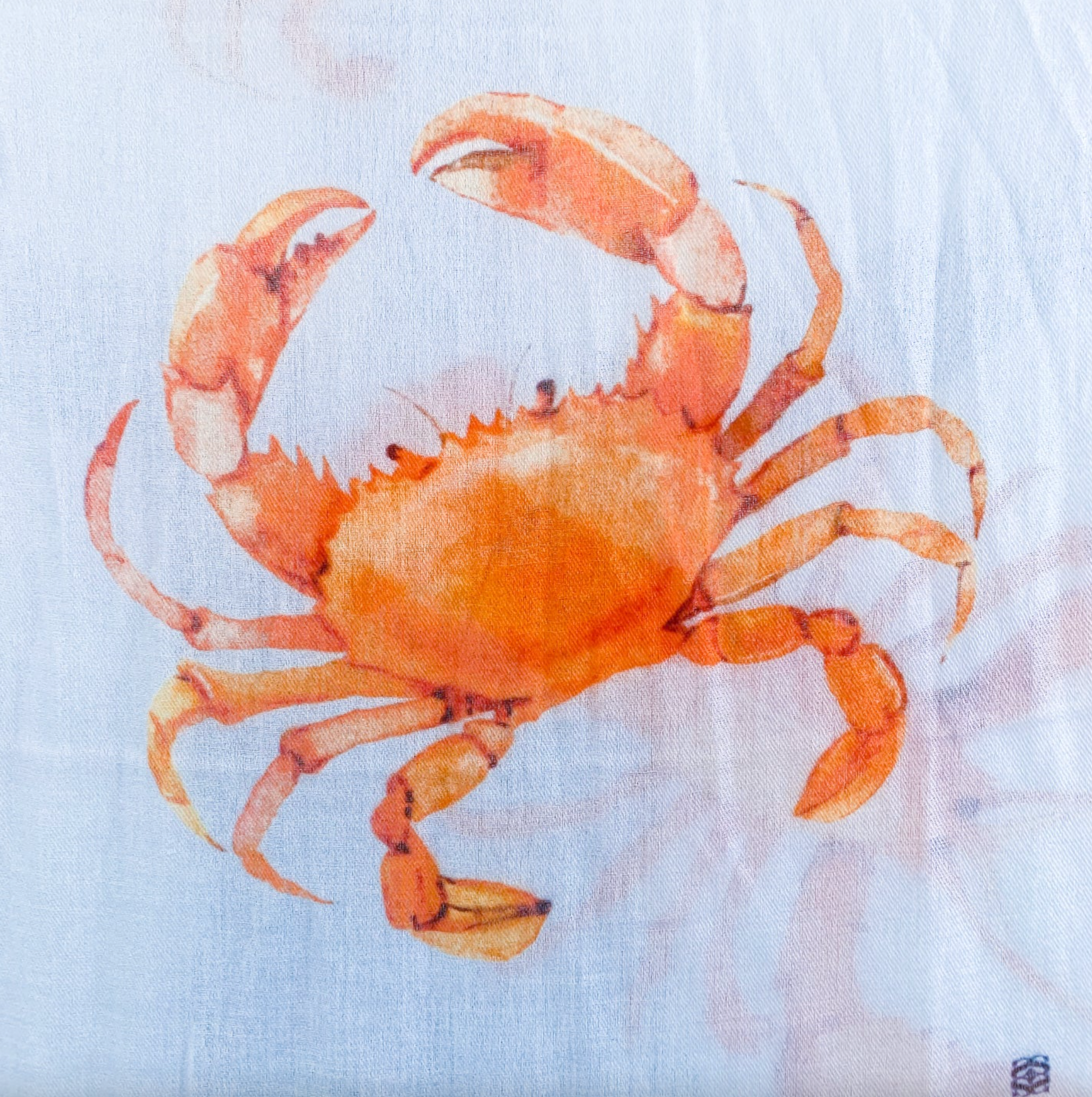 Crab & Lobster Hand Printed Scarf - Light Blue
