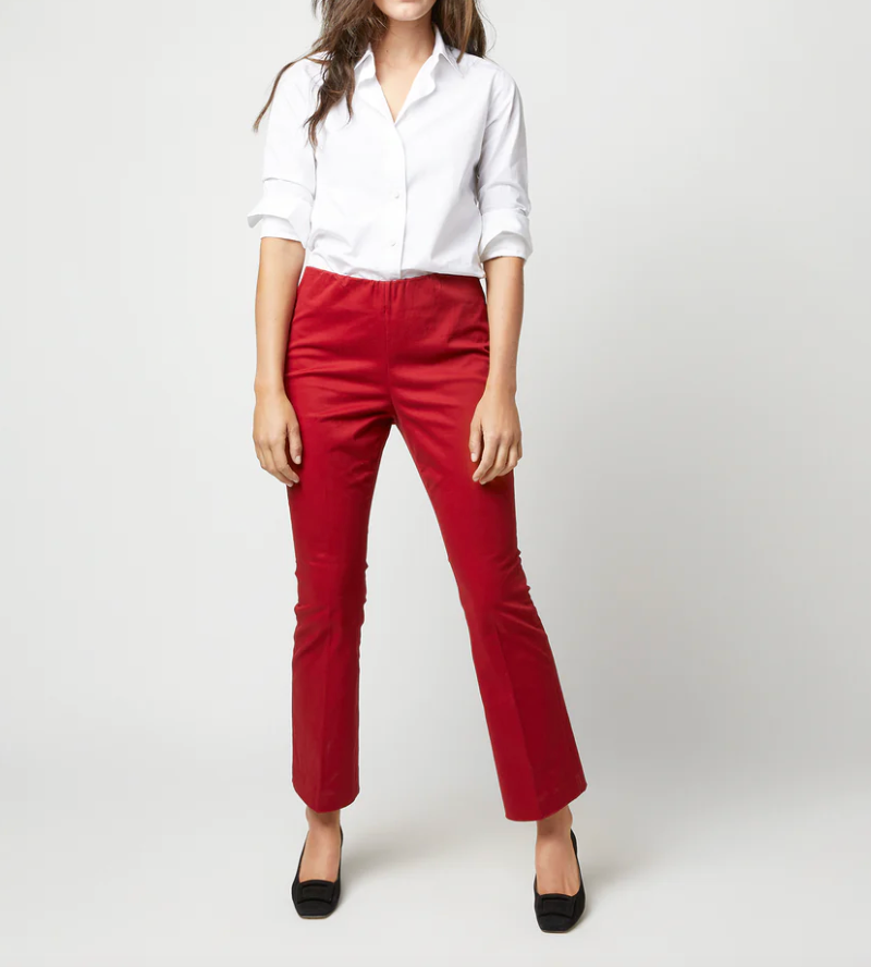 Faye Flare Cropped Pant - Red Stretch Sateen