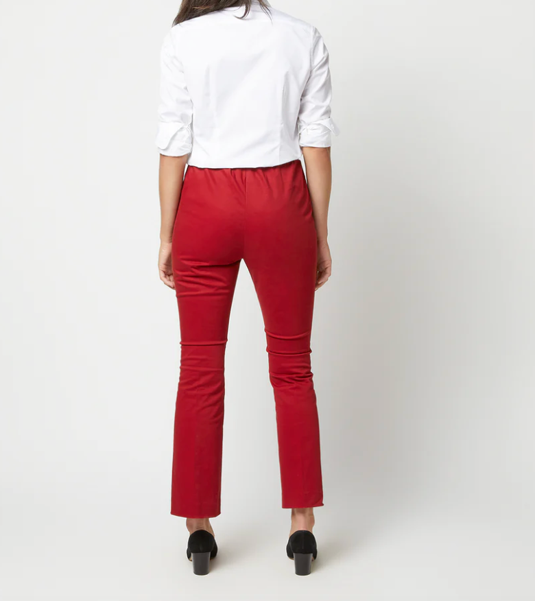 Faye Flare Cropped Pant - Red Stretch Sateen