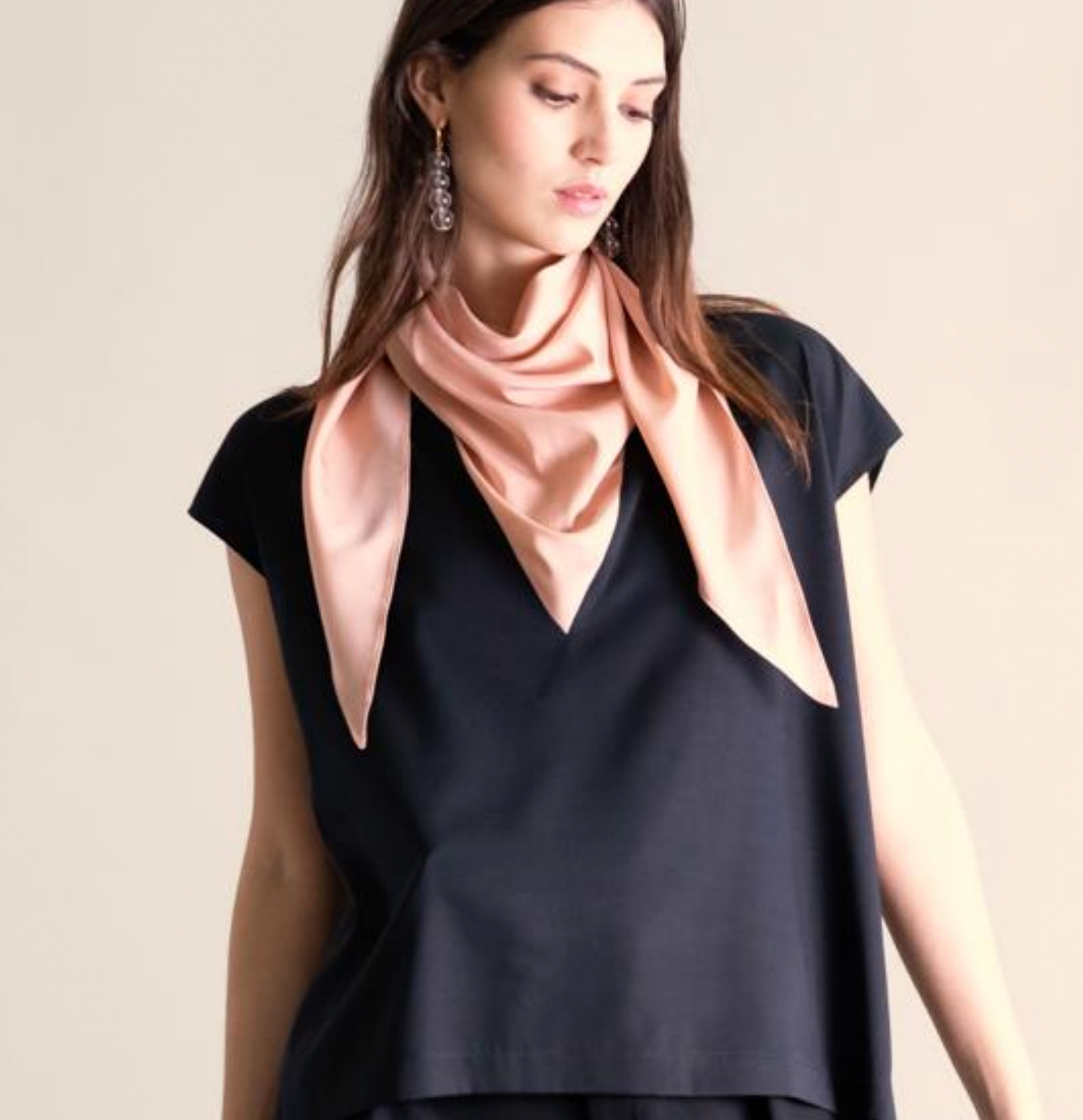 Silk Top with Scarf-Black