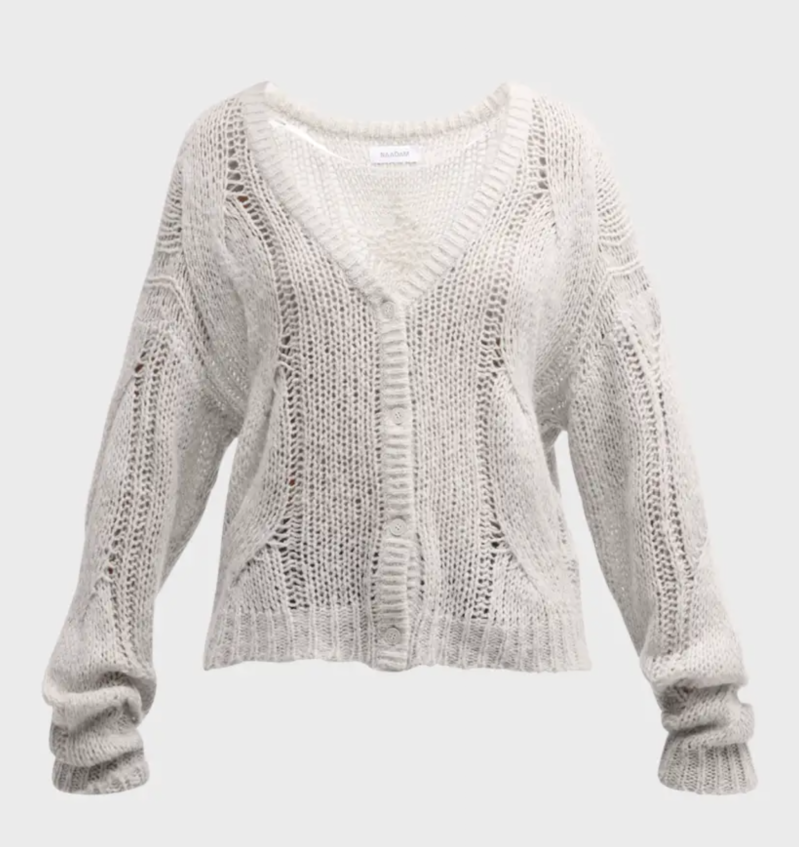 Cashmere Blend Airy Cable Cardigan - Cement