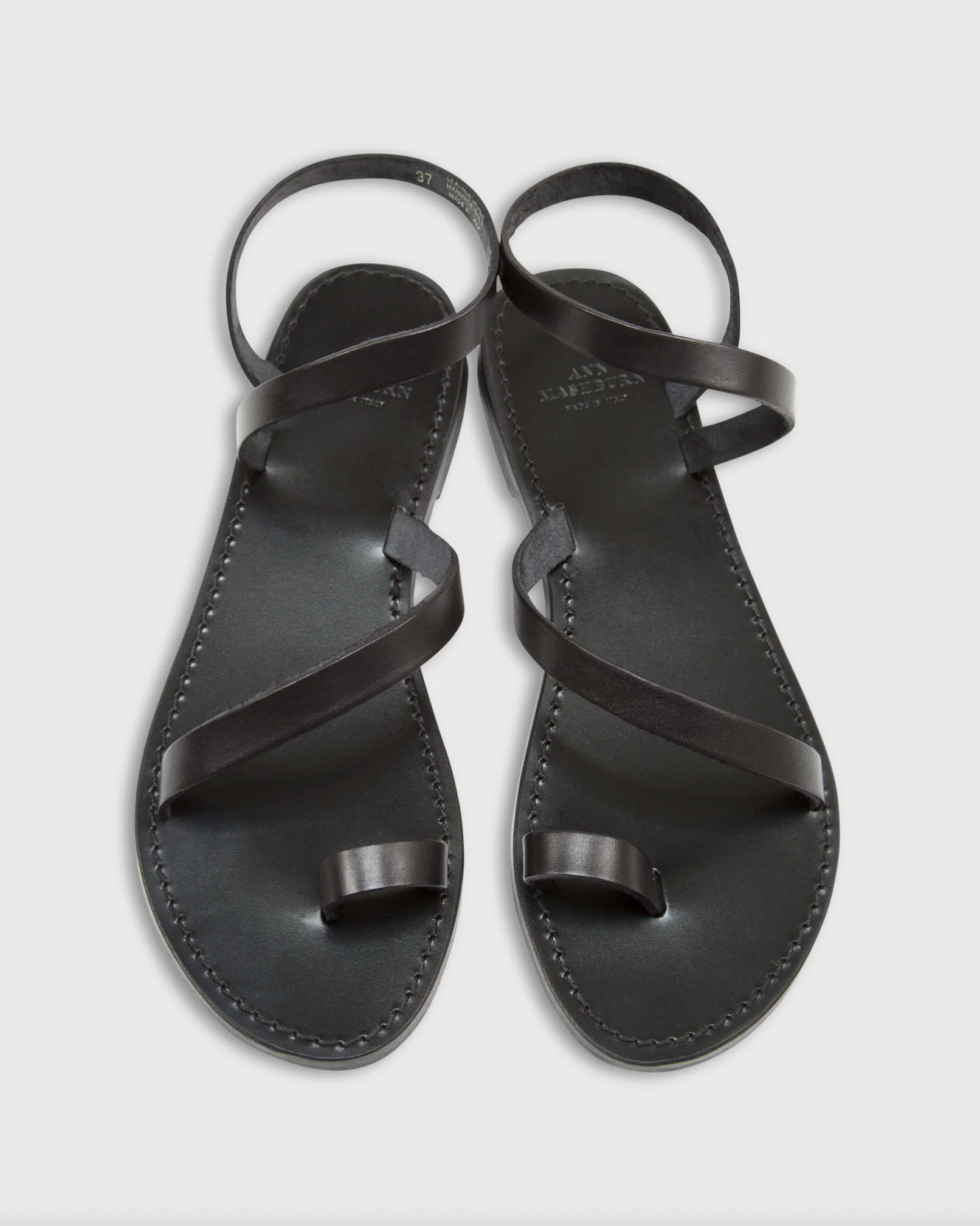 Diagonal Strap Sandal - Black Leather