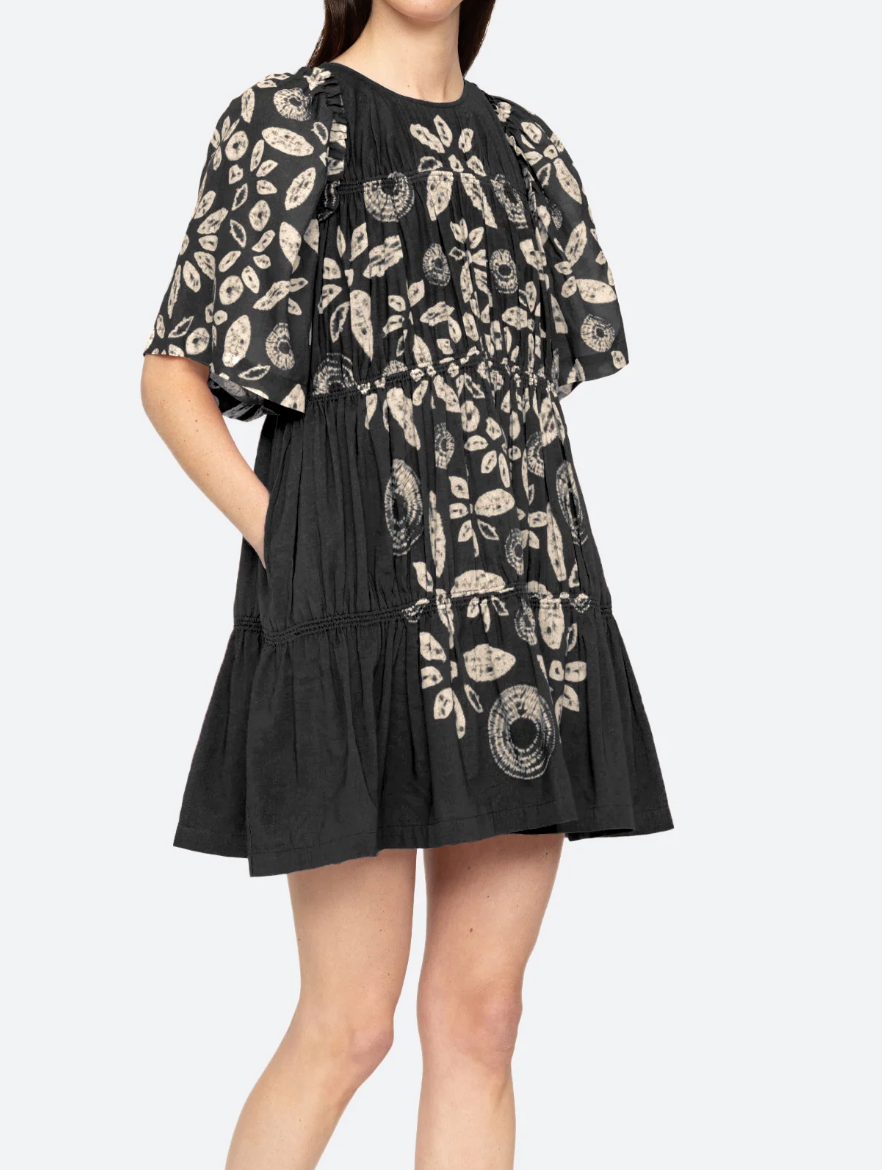 Thea Tie Dye Print Dress - Black