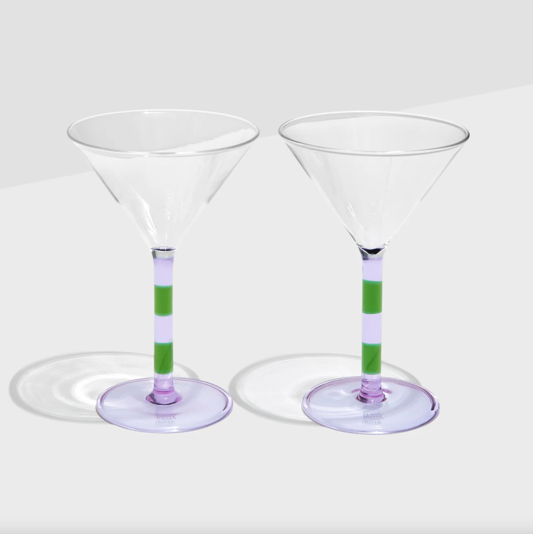 Striped Martini Glasses - Set of 2 - Lilac/Green