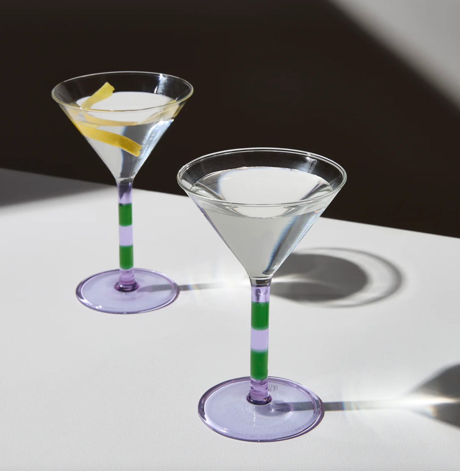 Striped Martini Glasses - Set of 2 - Lilac/Green