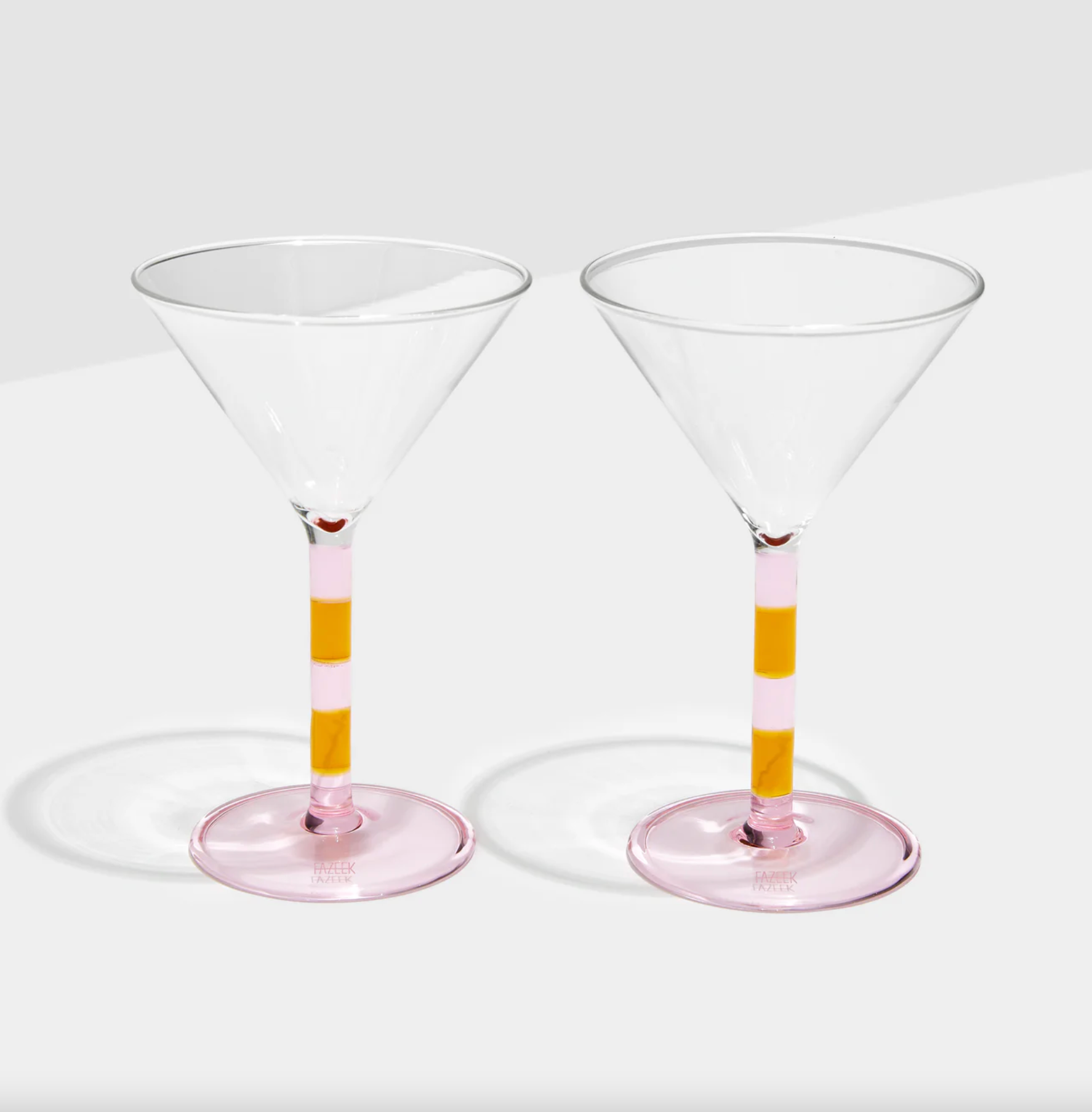 Striped Martini Glasses - Set of 2 - Pink/Amber