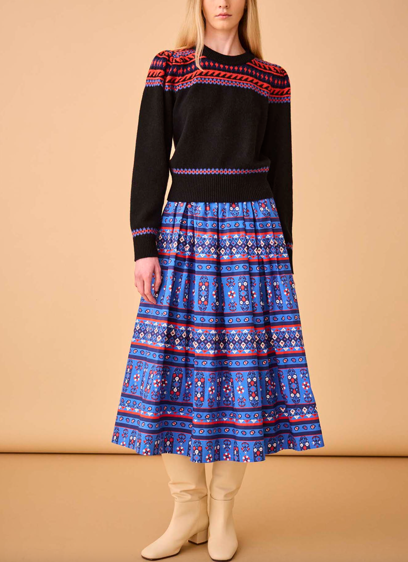 Tatum Skirt - Blue Block Print