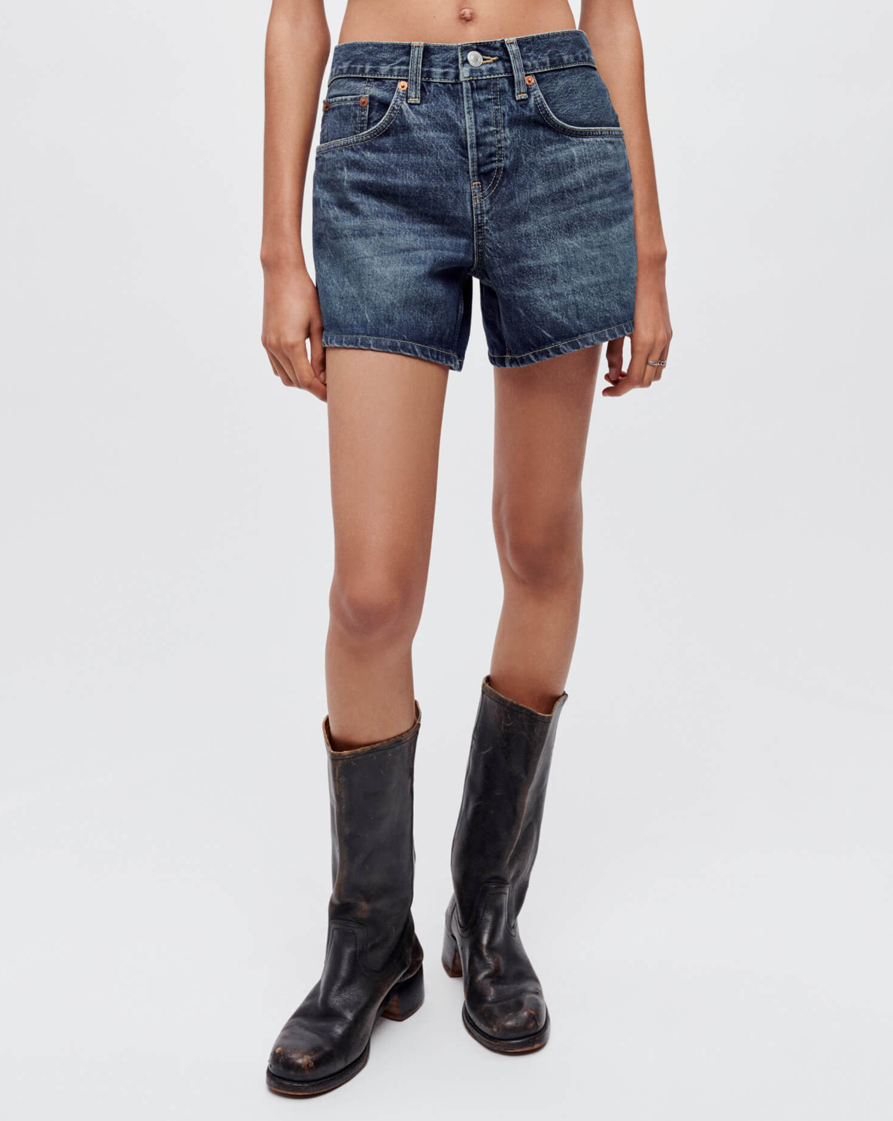 Mid Rise Boy Short - Whiskey Indigo