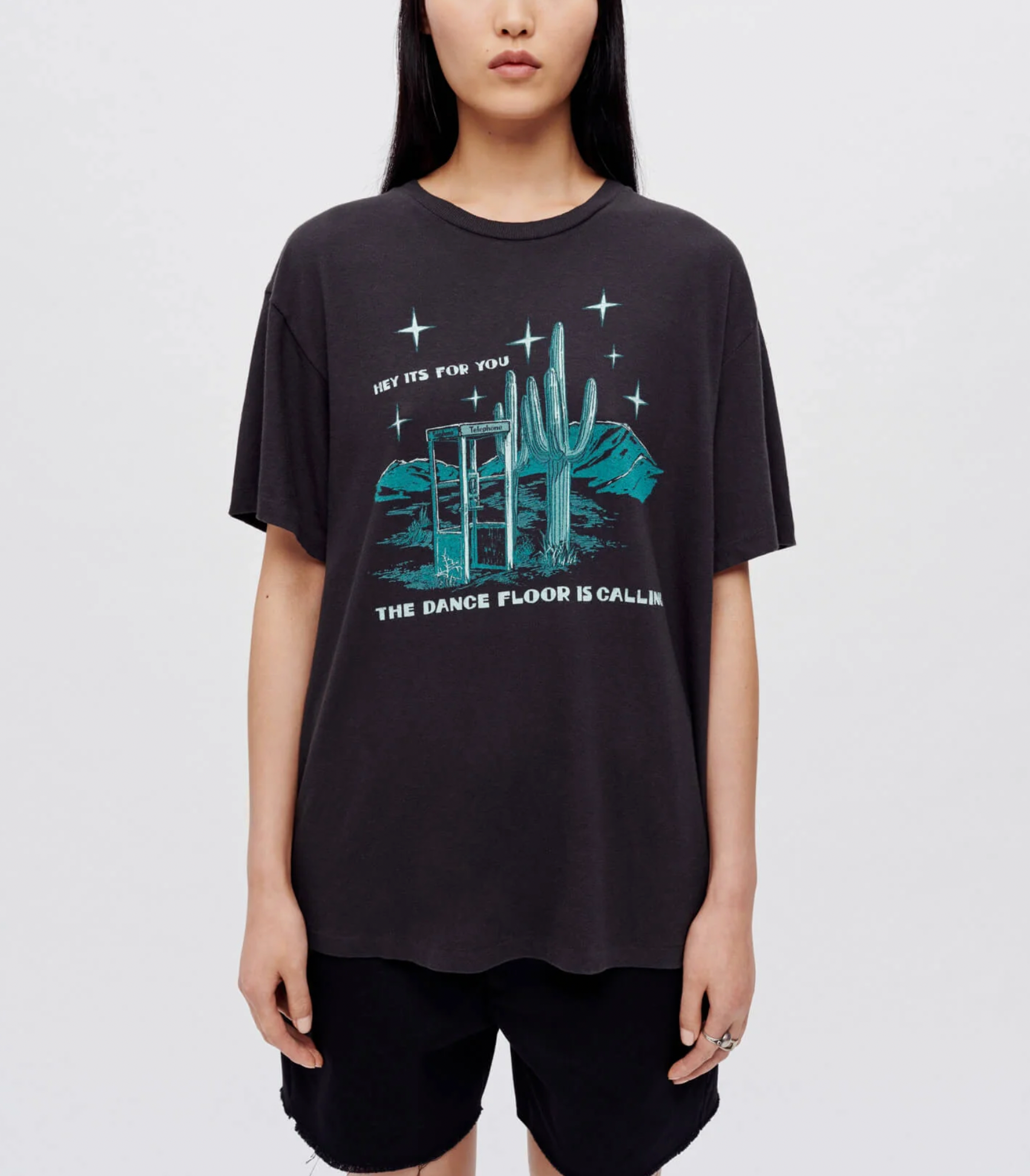 90S Easy Tee Dance Floor Calling - Washed Black