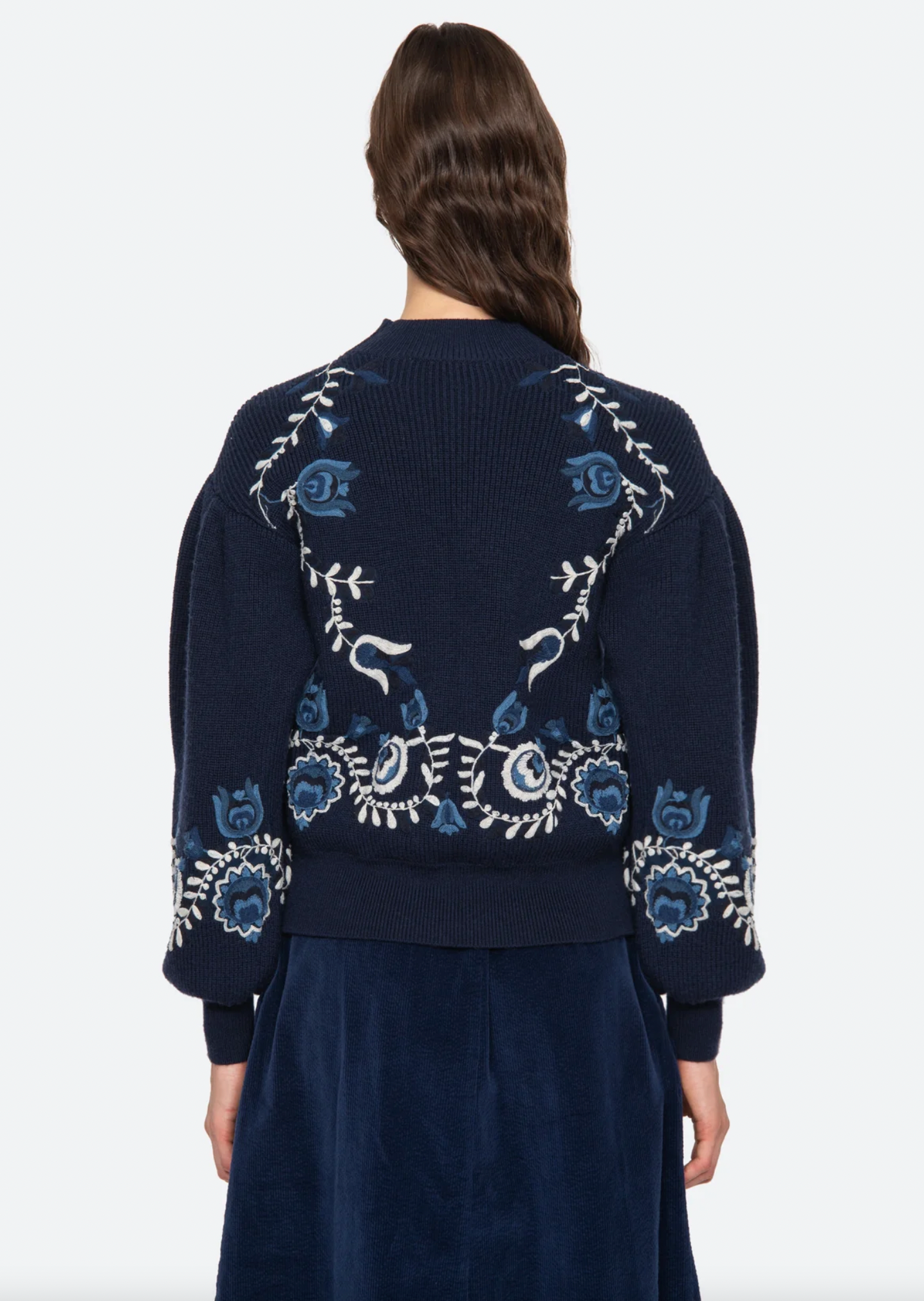 Inga Embroidery High Neck Sweater - Navy