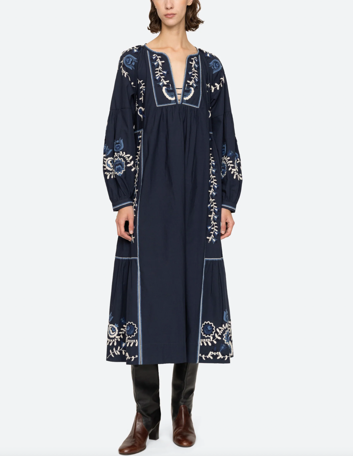 Inga Embroidery Dress - Navy