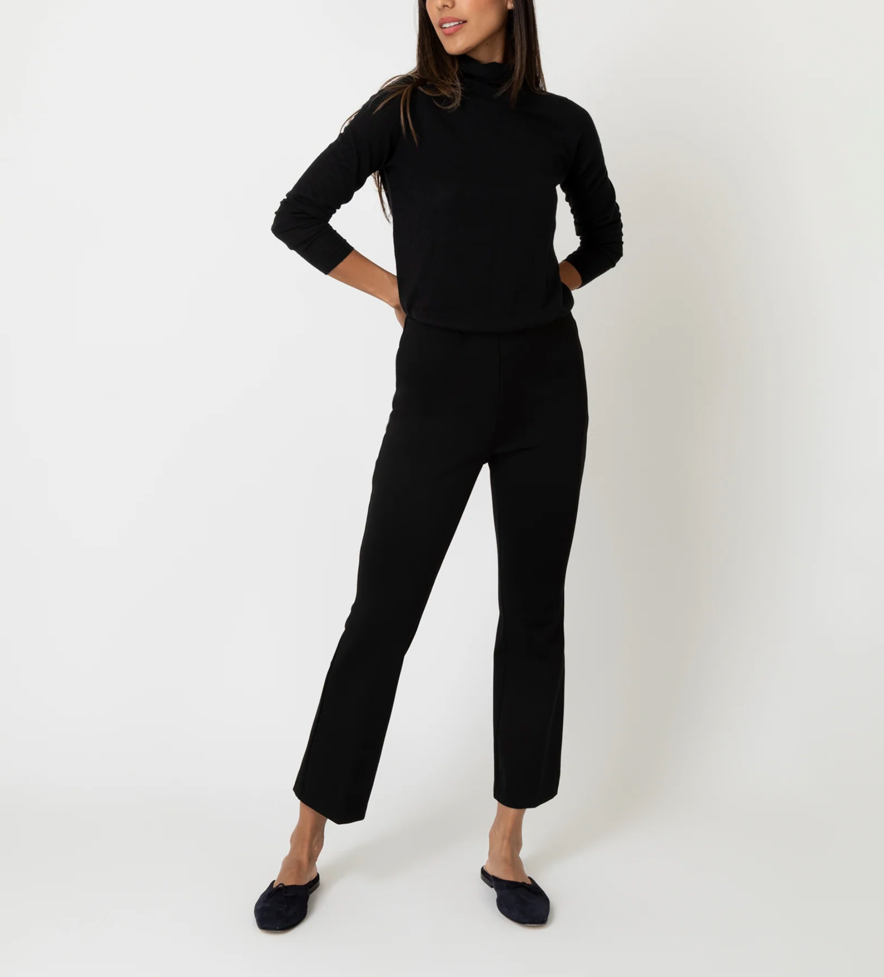 Faye Flare Cropped Pant - Black Ponte Knit