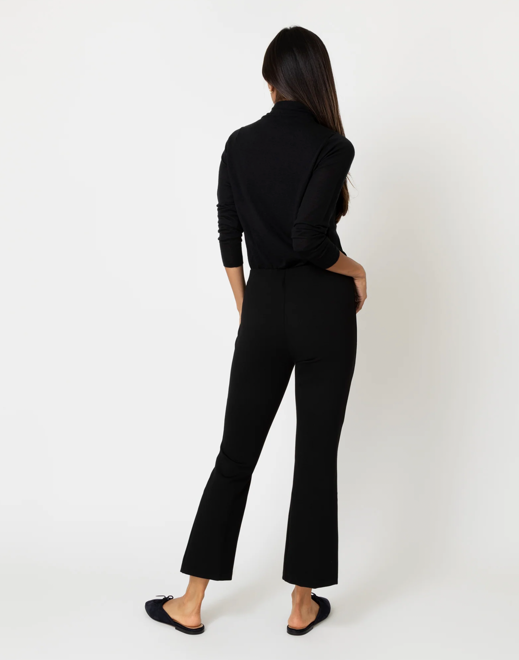 Faye Flare Cropped Pant - Black Ponte Knit