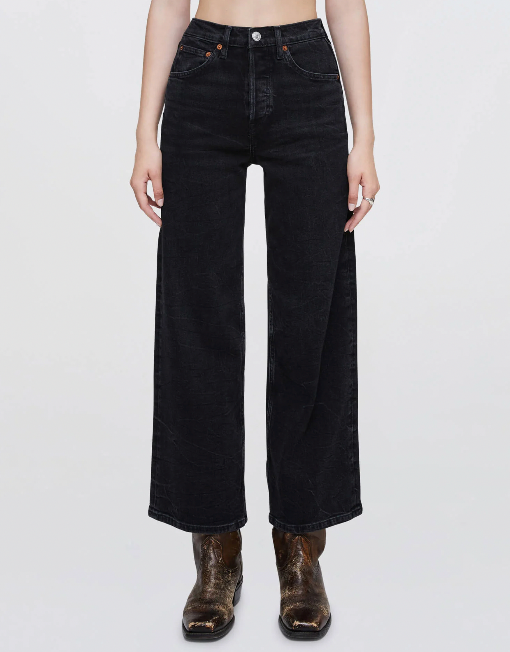 High Rise Wide Leg Crop - Black Vein