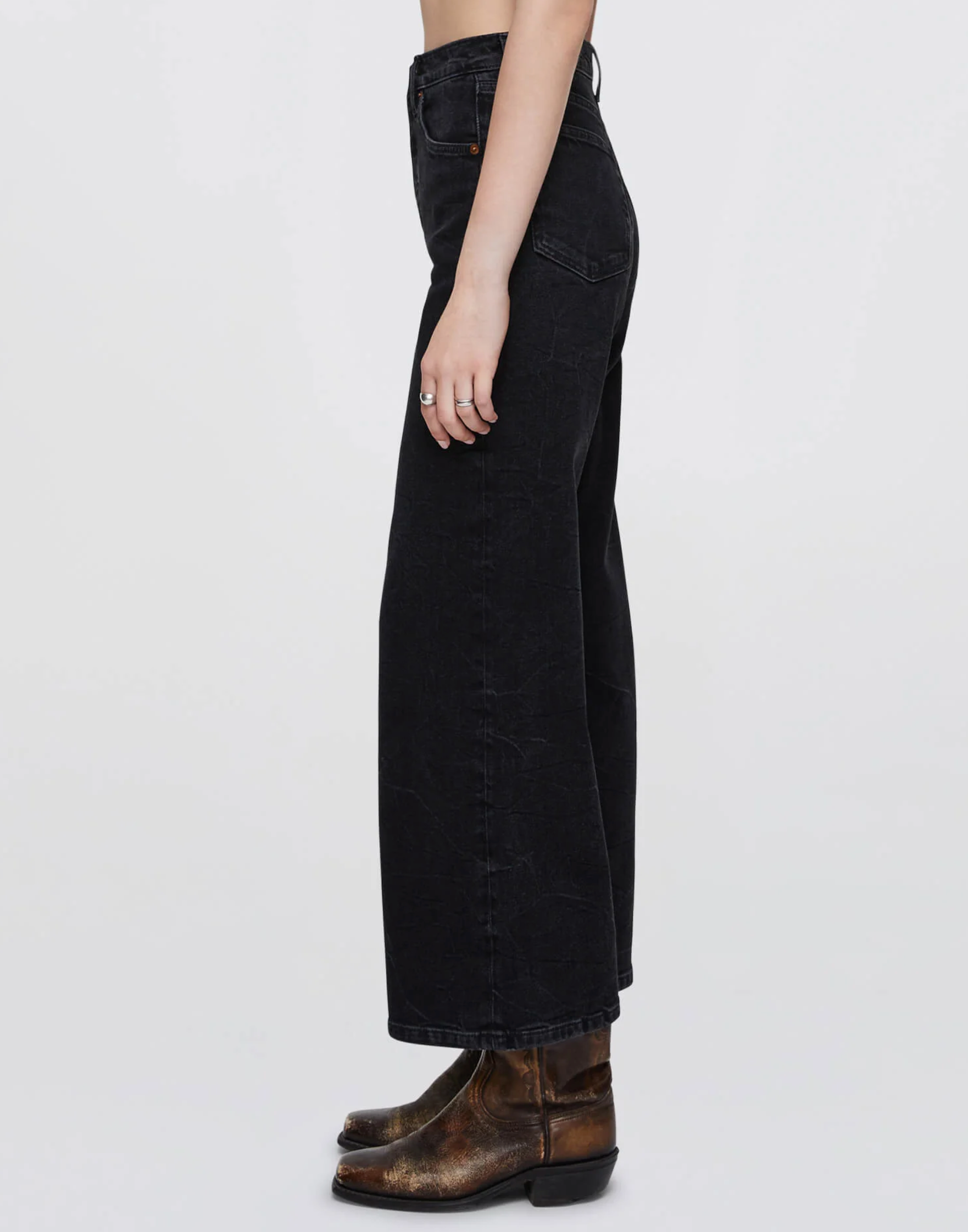 High Rise Wide Leg Crop - Black Vein