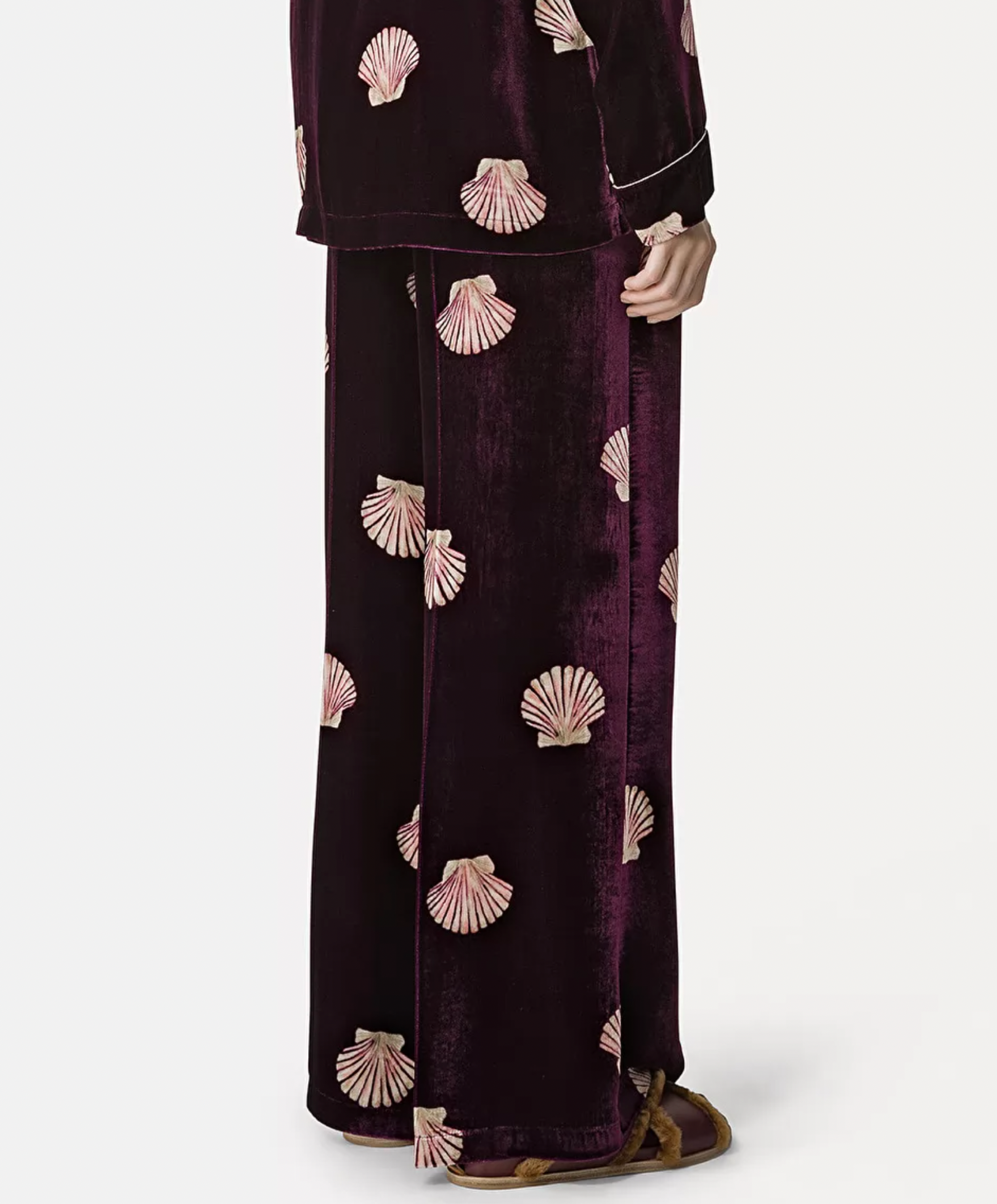 "Mother of Pearl" Print Velvet Pants - Ruby