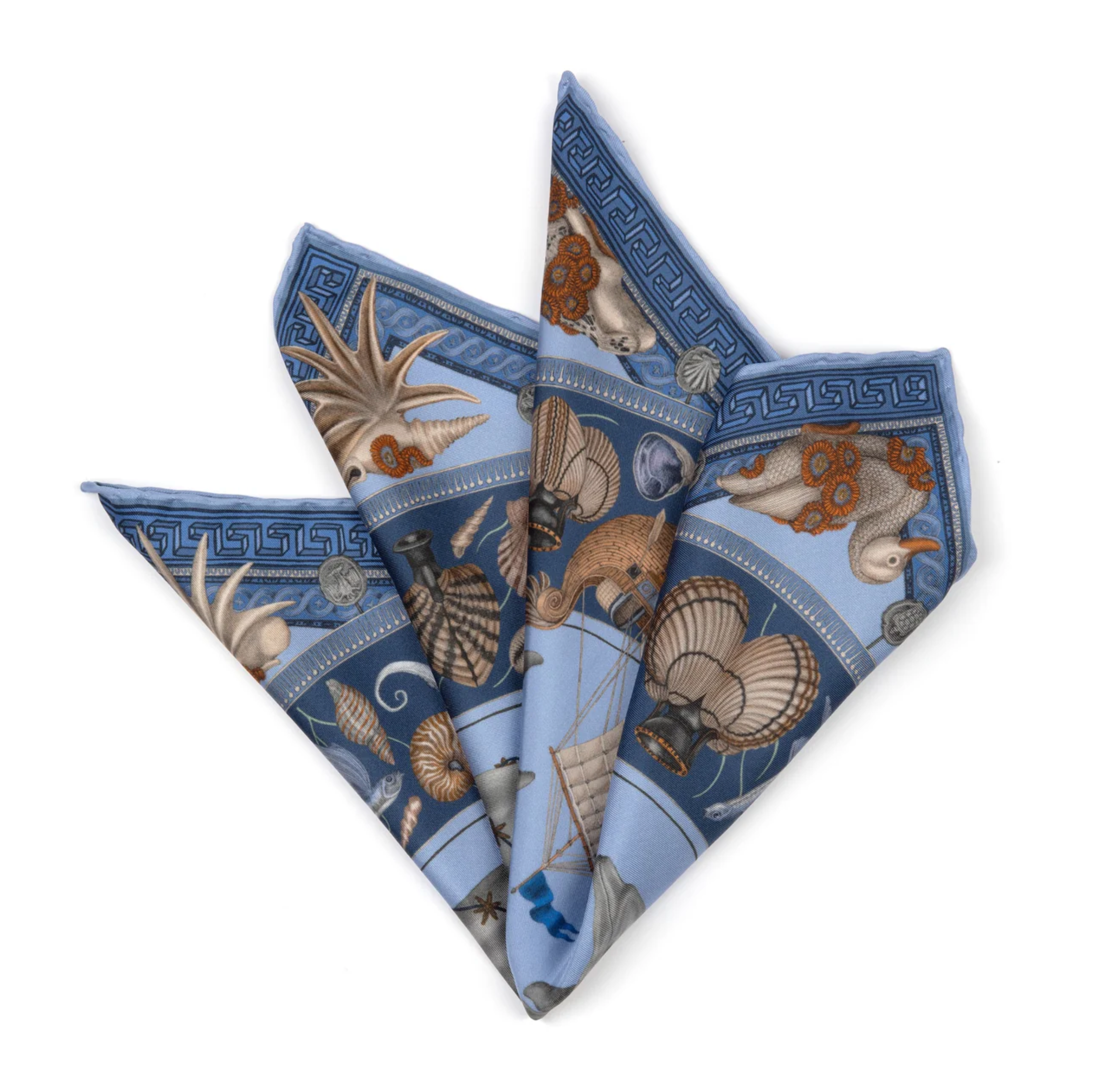 42x42 Small Silk Scarf-Dancing Delphinus-Ocean/Periwinkle