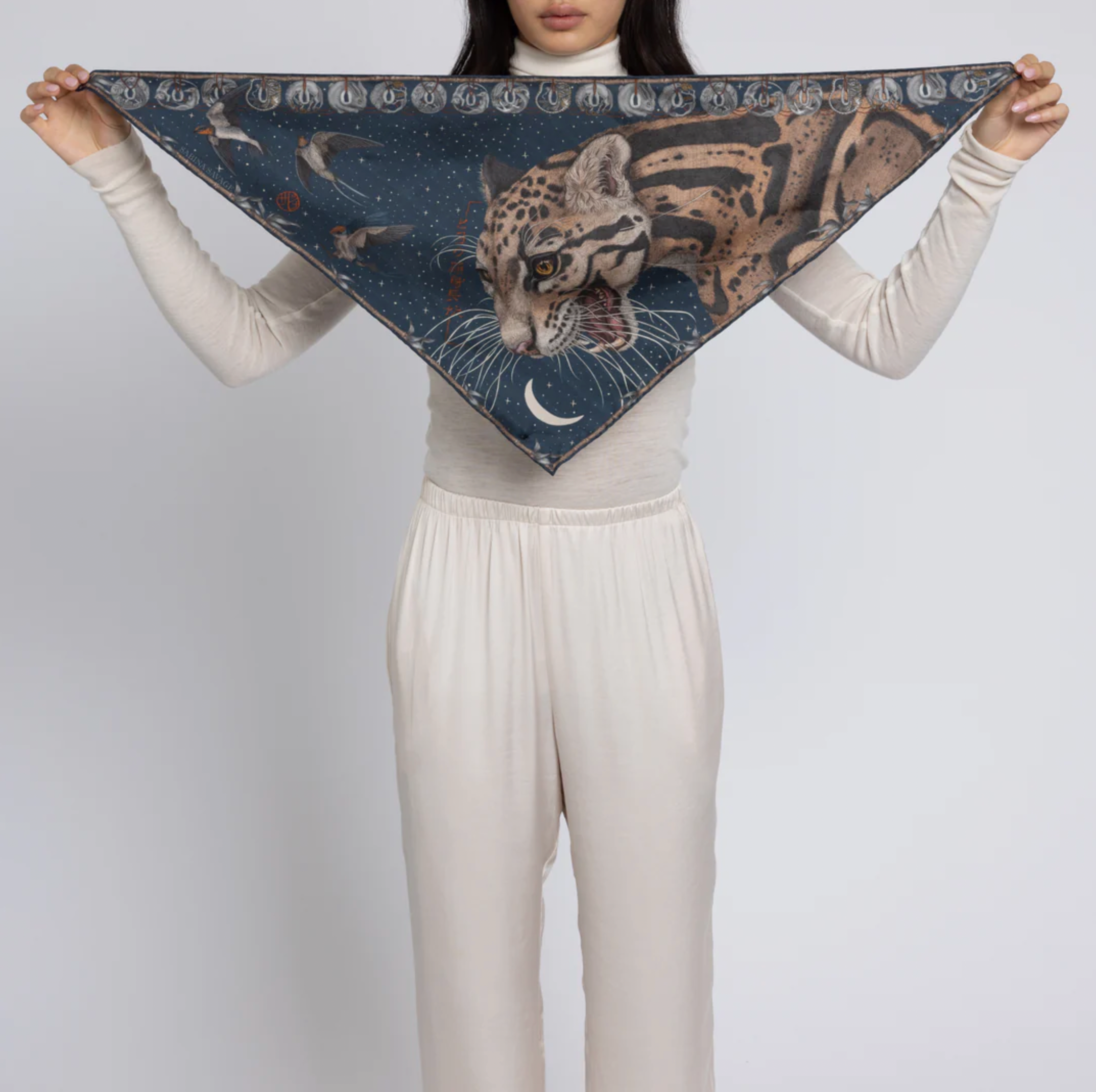 65x65 Triangle Silk Scarf-Lunar Leopard-Winter