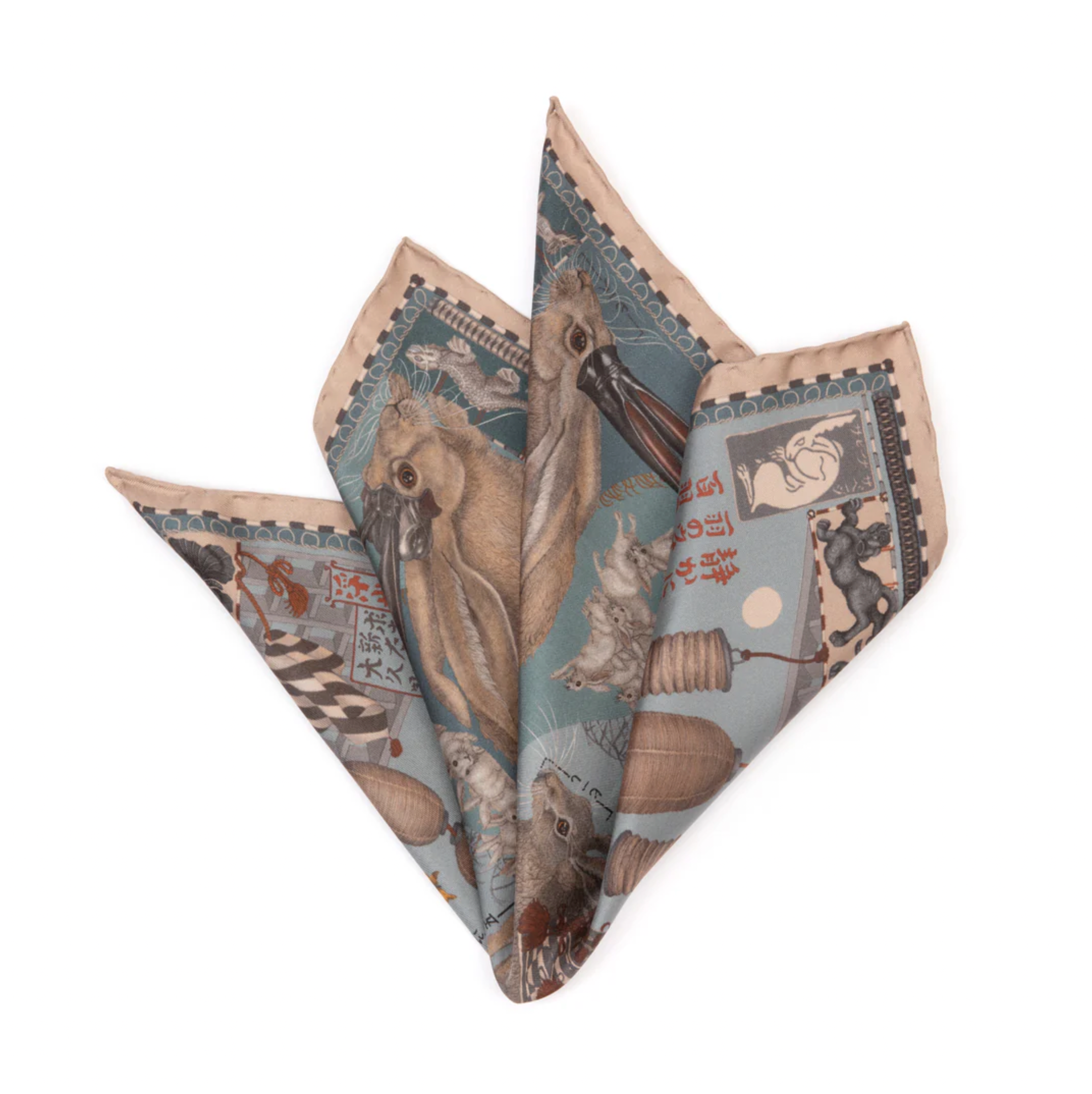 42x42 Small Silk Scarf-Floating Rabbits-Cameo