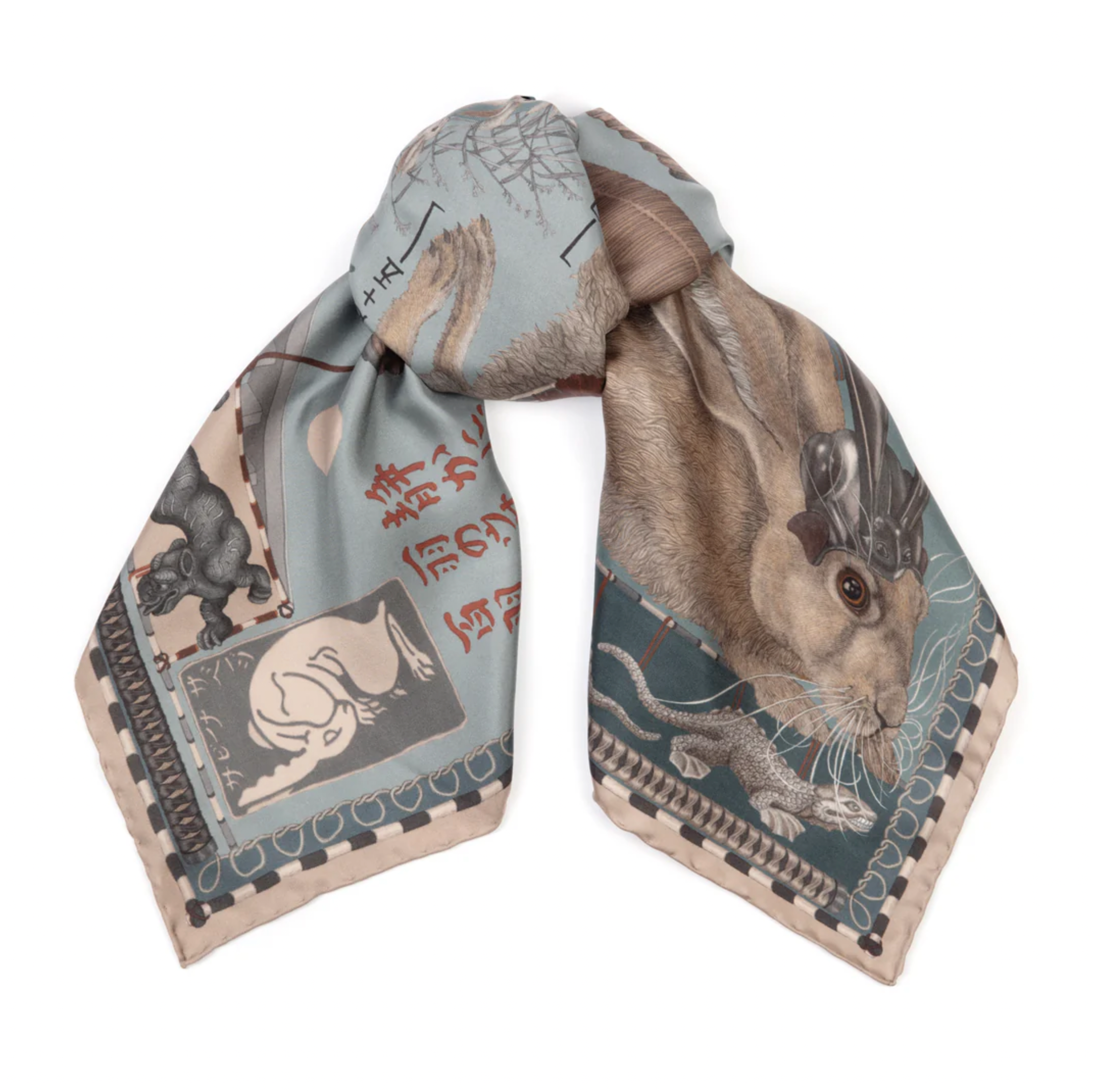 90x90 Medium Silk Scarf-Floating Rabbits-Cameo