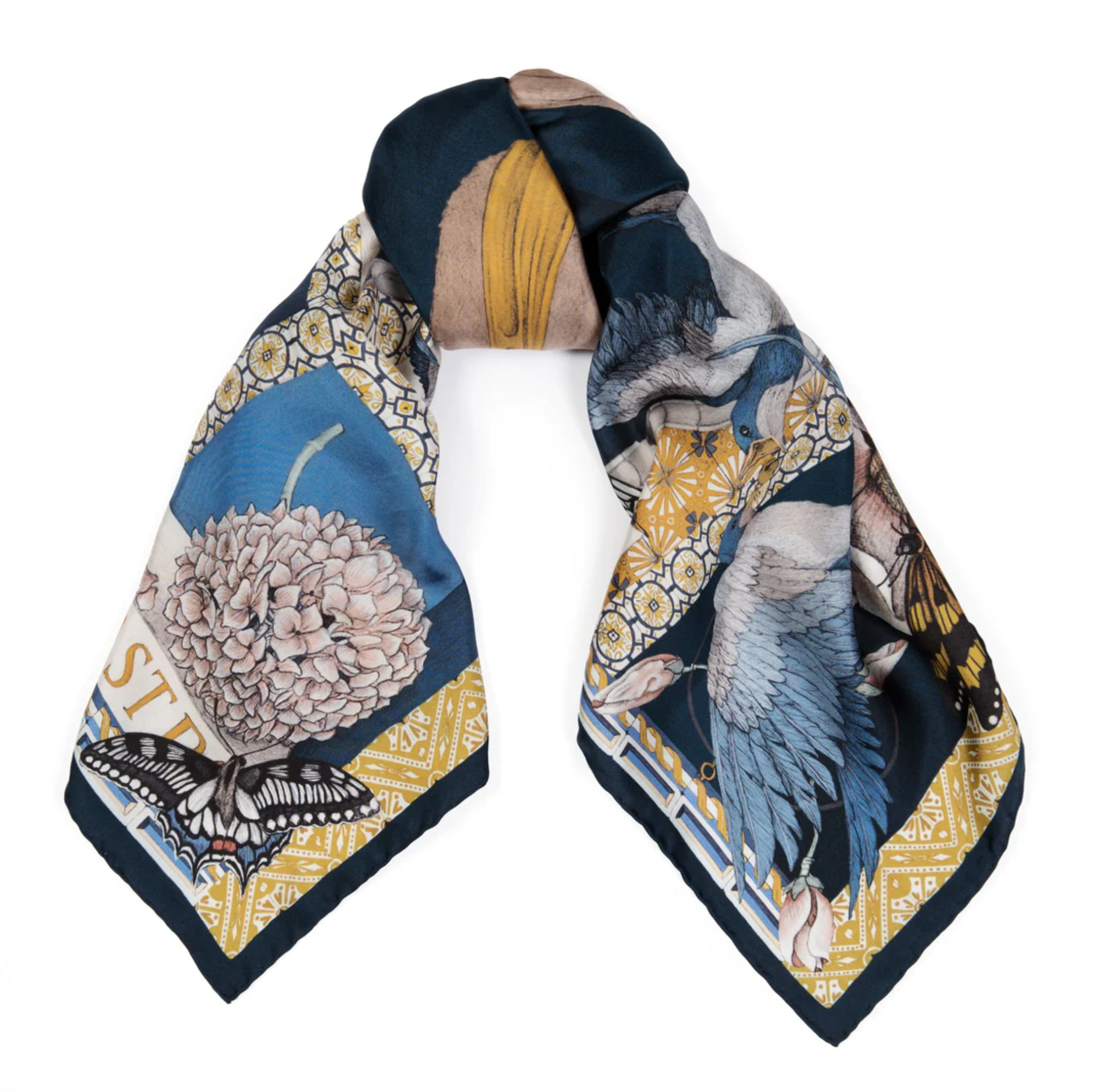 90x90 Medium Silk Scarf-Hare's Gift-Navy/Gold