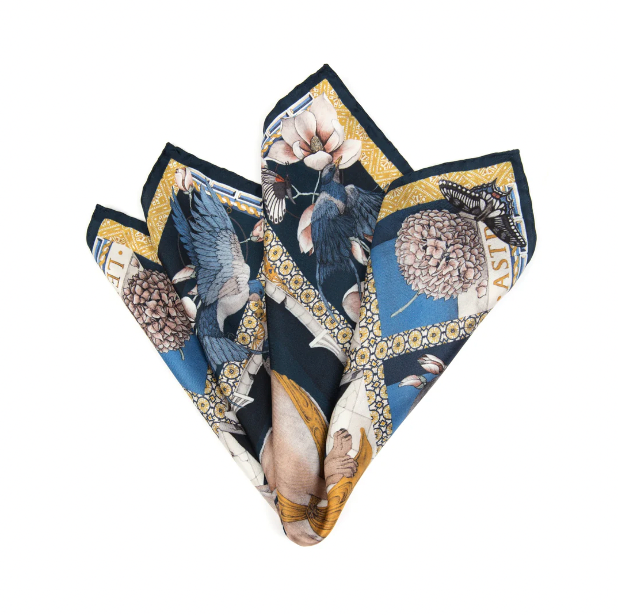 42x42 Small Silk Scarf-Hare's Gift-Navy/Gold