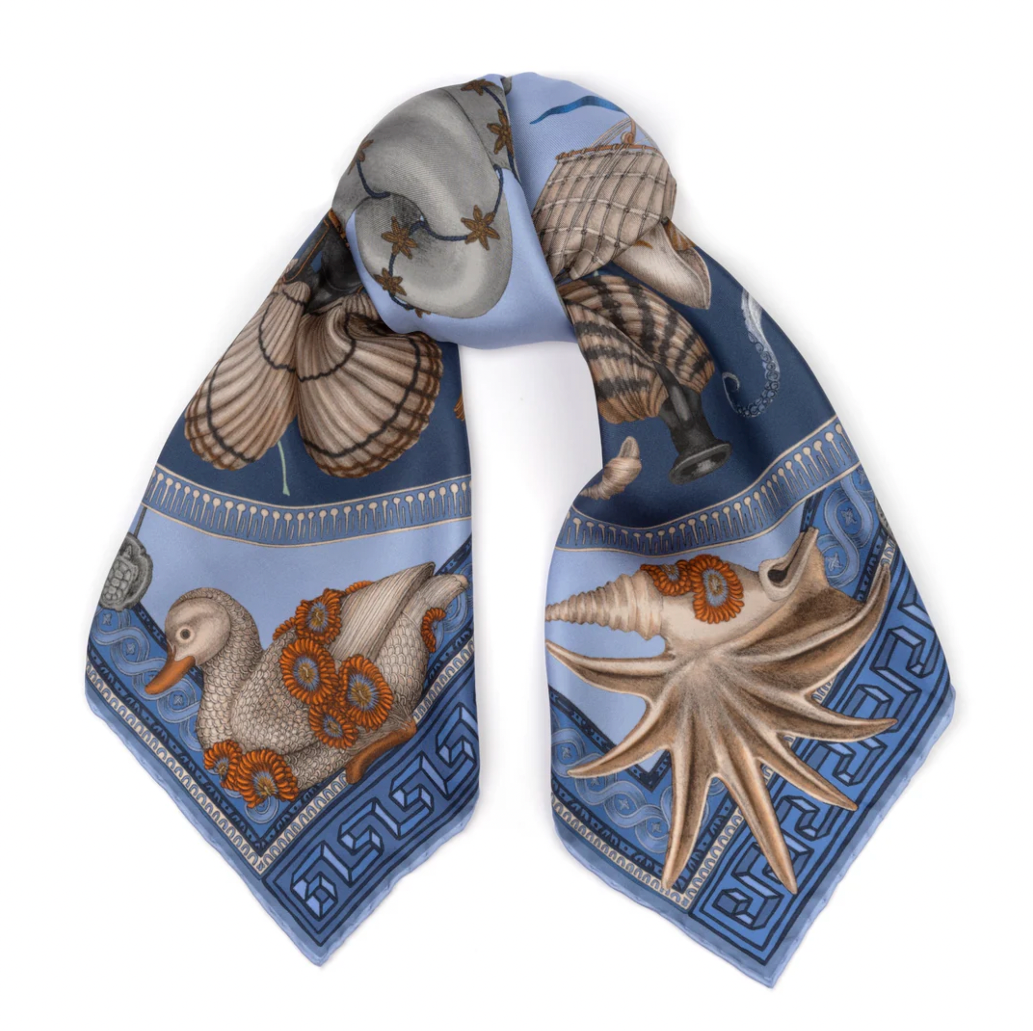 90x90 Medium Silk Scarf-Dancing Delphinus-Ocean