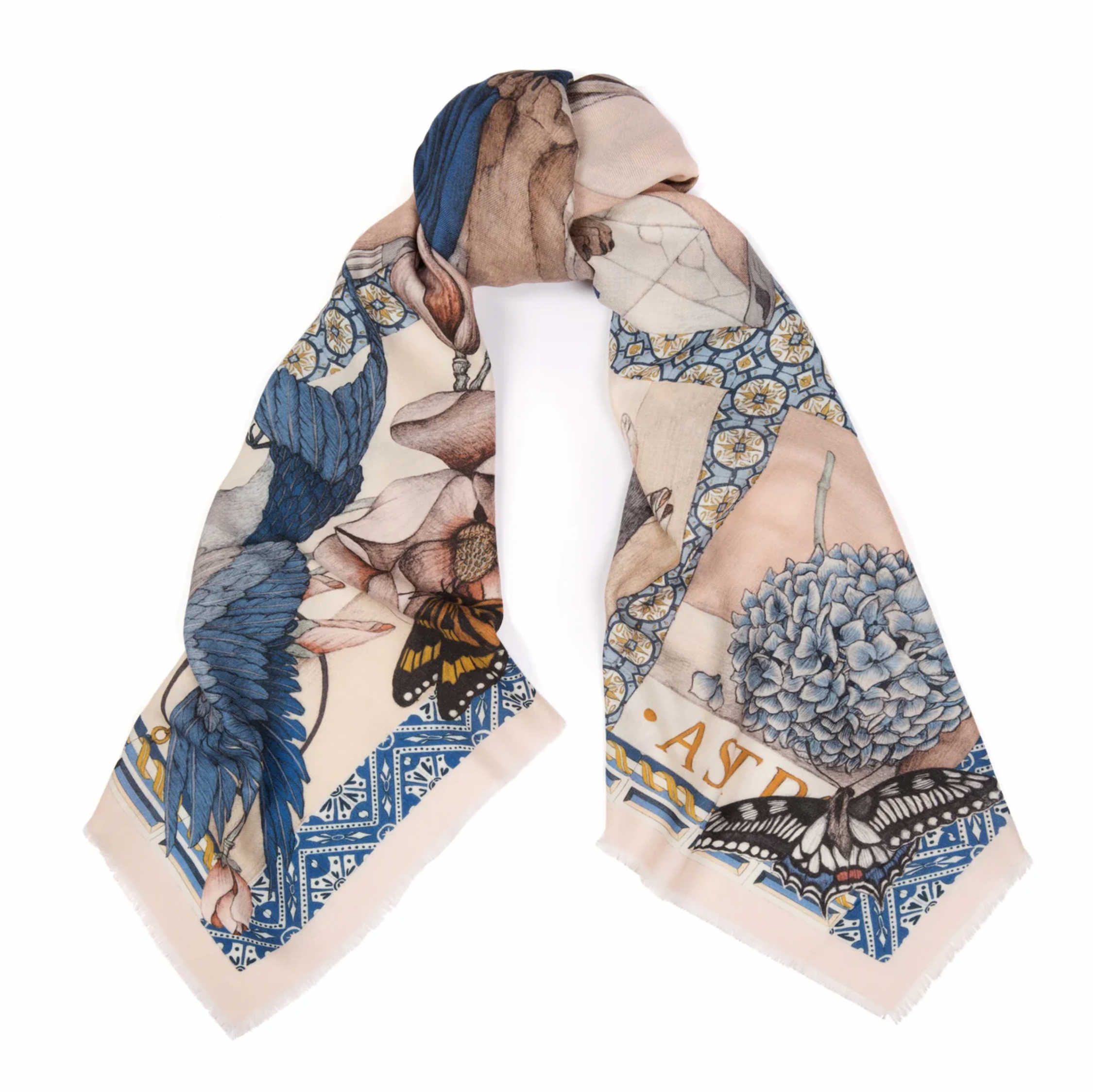 135x135 Large Silk Scarf-Hare's Gift-Pink/Blue