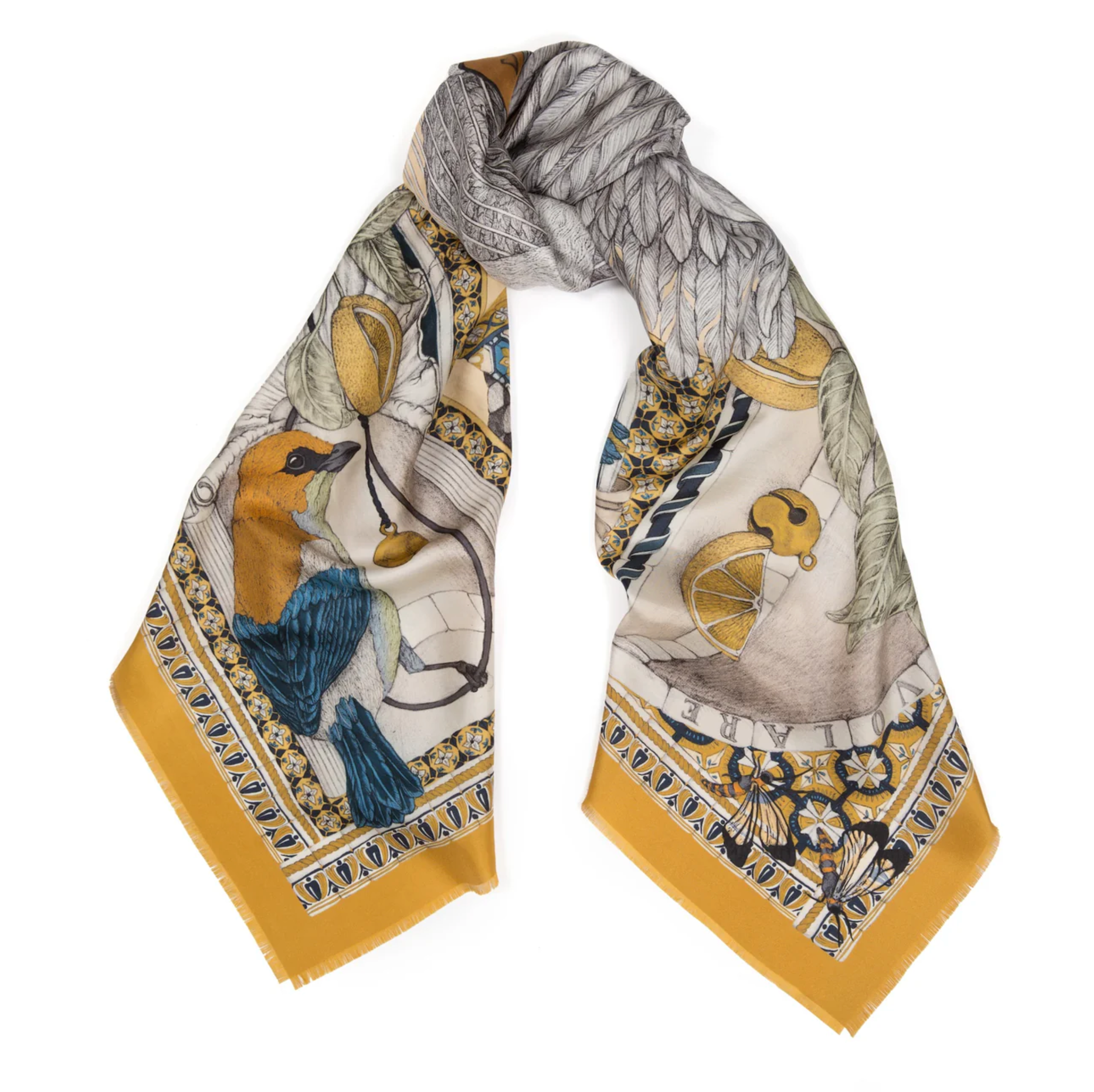 135x135 Large Silk Scarf-Aviarium Maria-Lemon