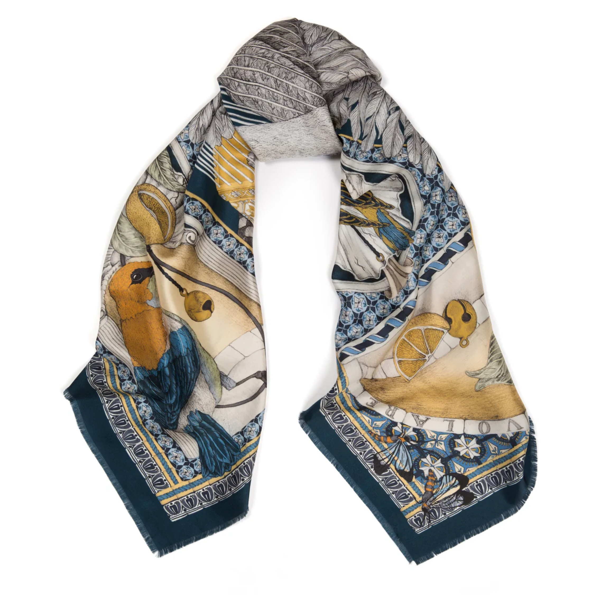 135x135 Large Silk Scarf-Aviarium Maria-Indigo