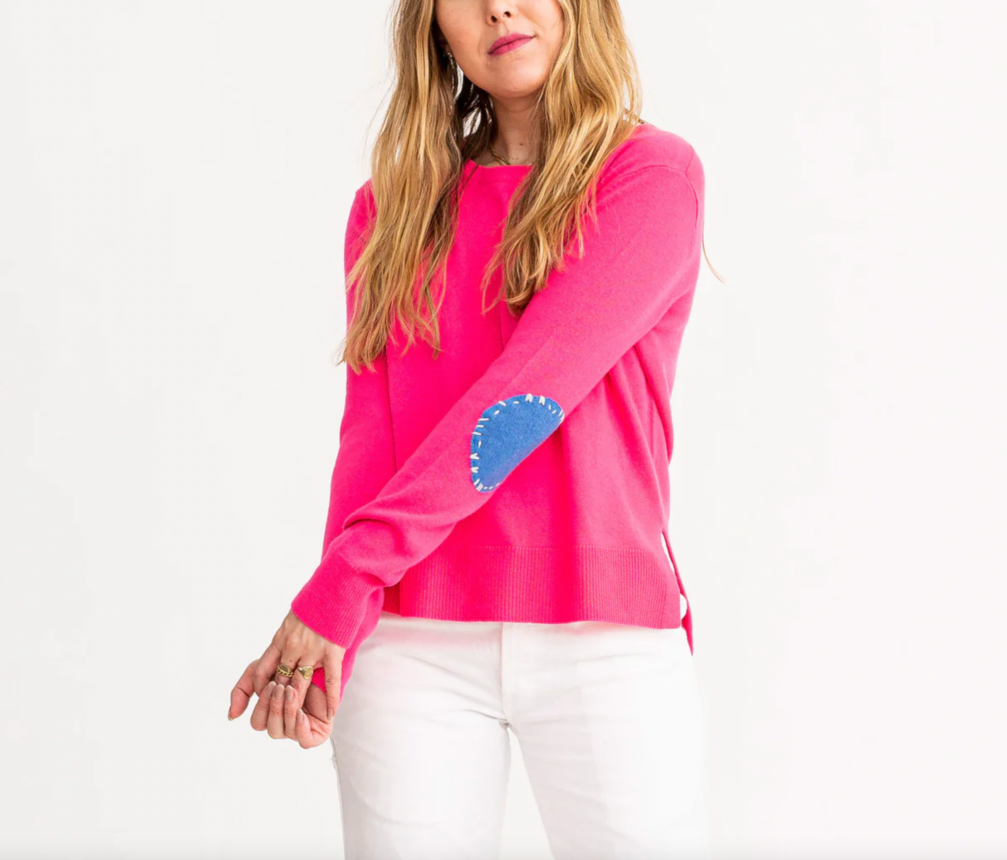 Patchwork Pullover Sweater - Neon Pink