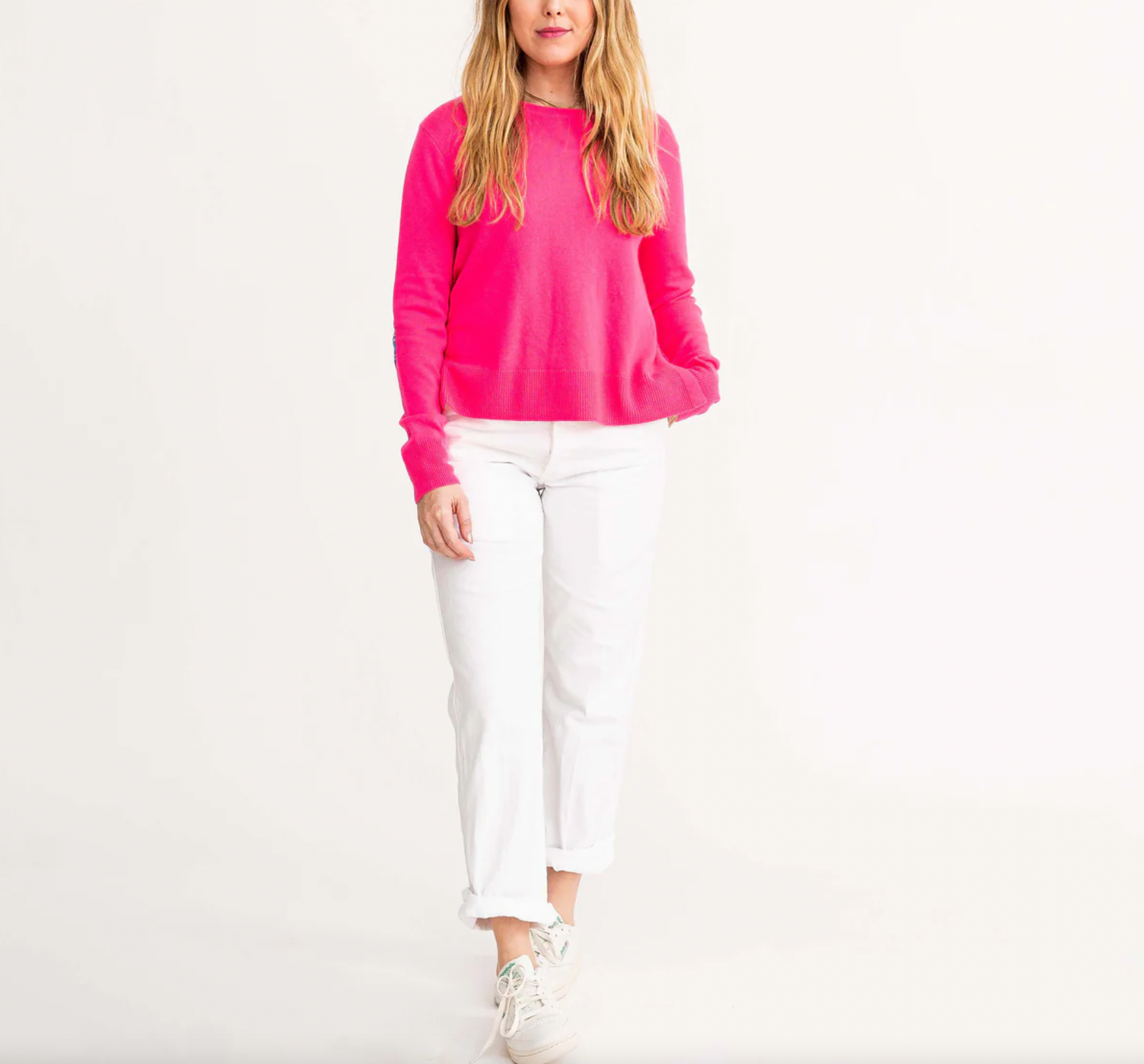 Patchwork Pullover Sweater - Neon Pink