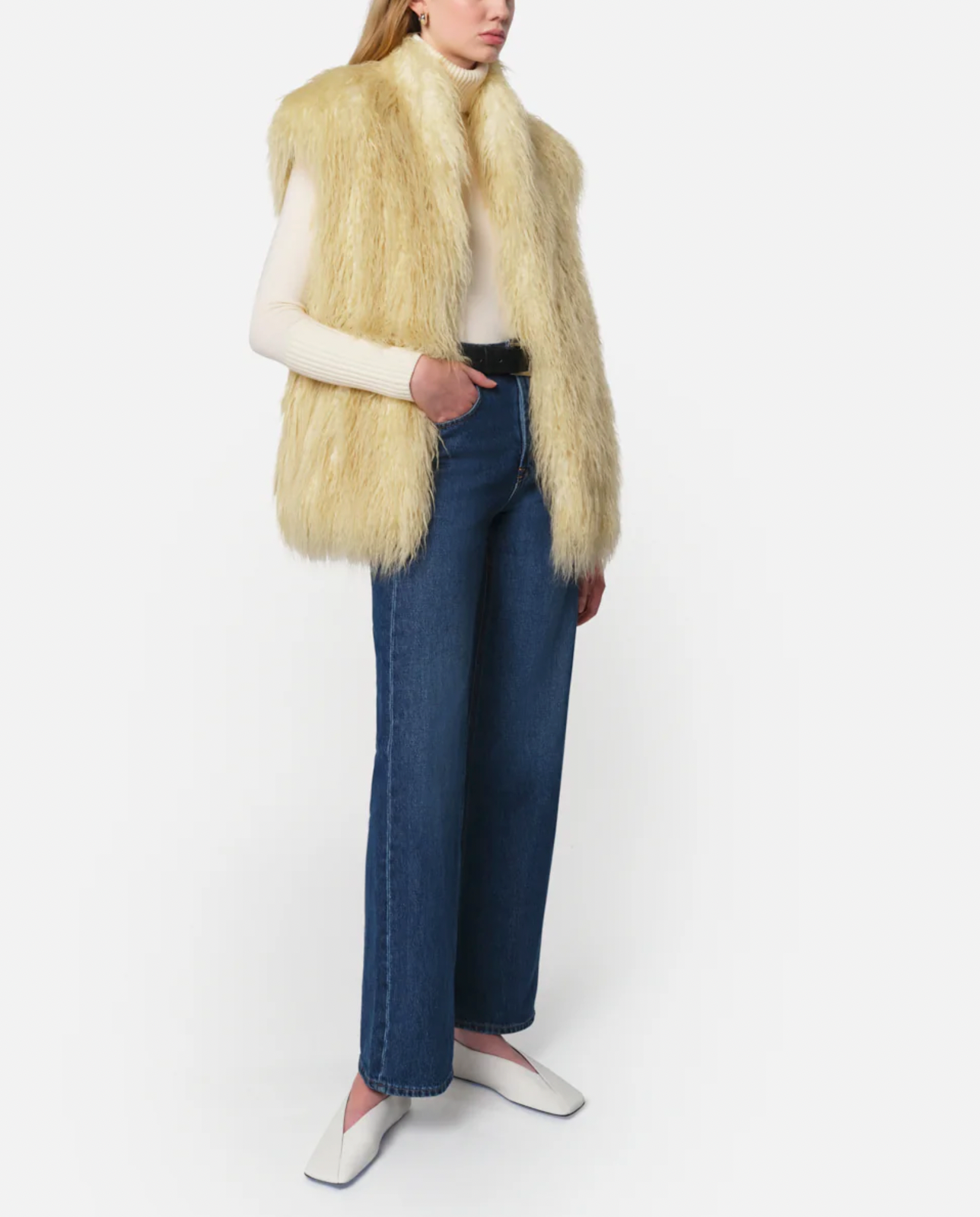 Laila Faux Mongolian Fur Vest - Panna Cotta