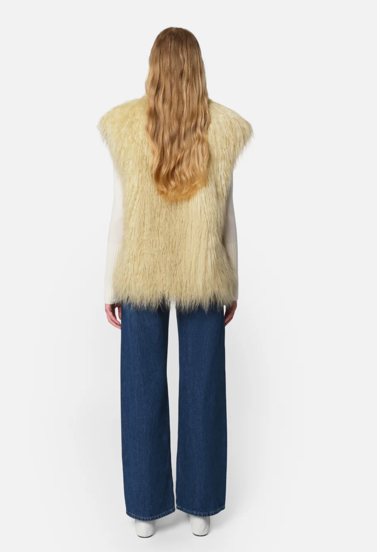 Laila Faux Mongolian Fur Vest - Panna Cotta