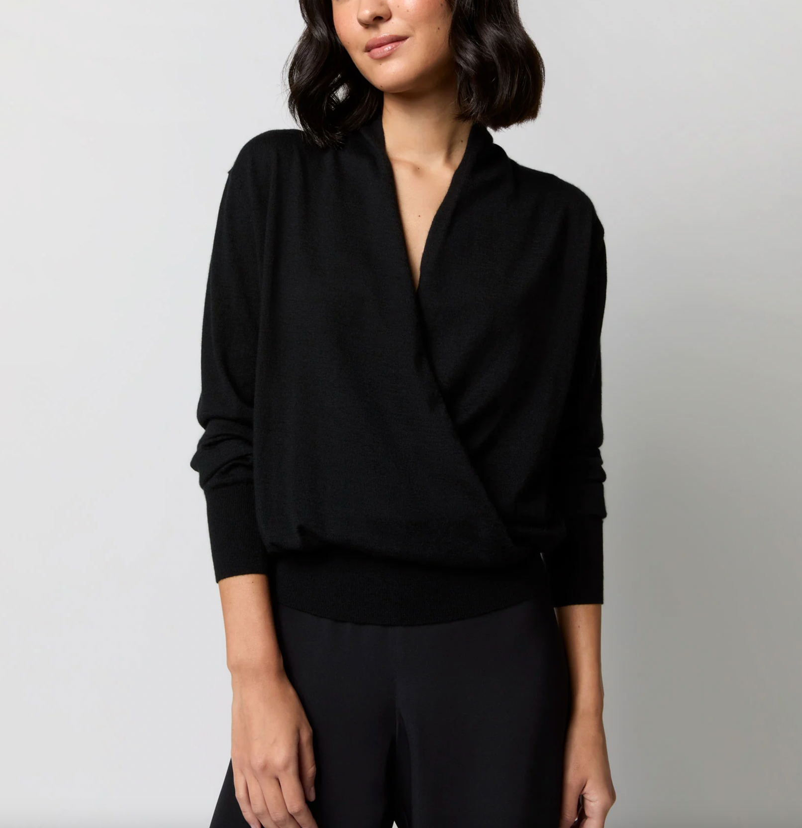 Mika Surplice Sweater - Black Cashmere