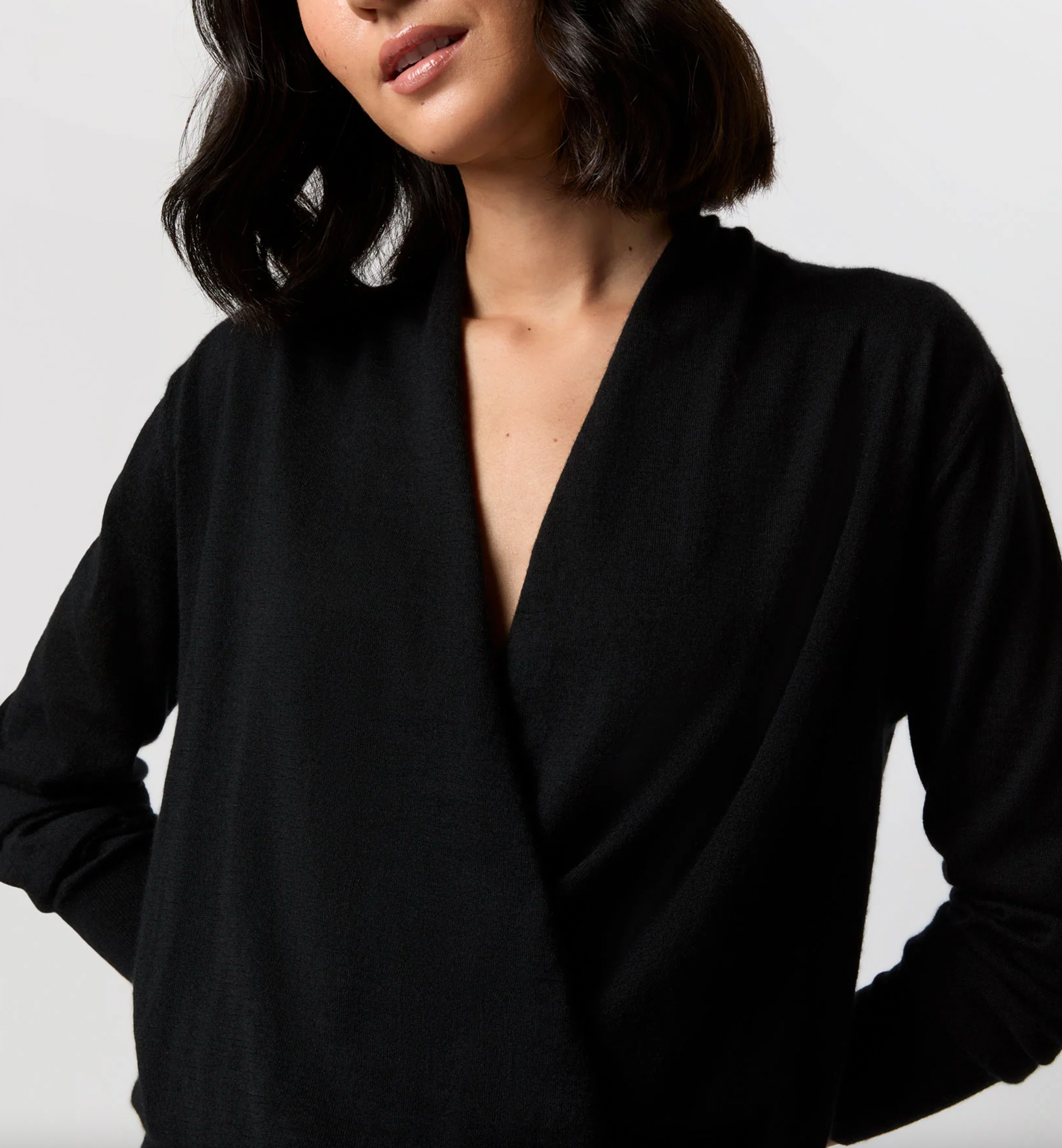 Mika Surplice Sweater - Black Cashmere