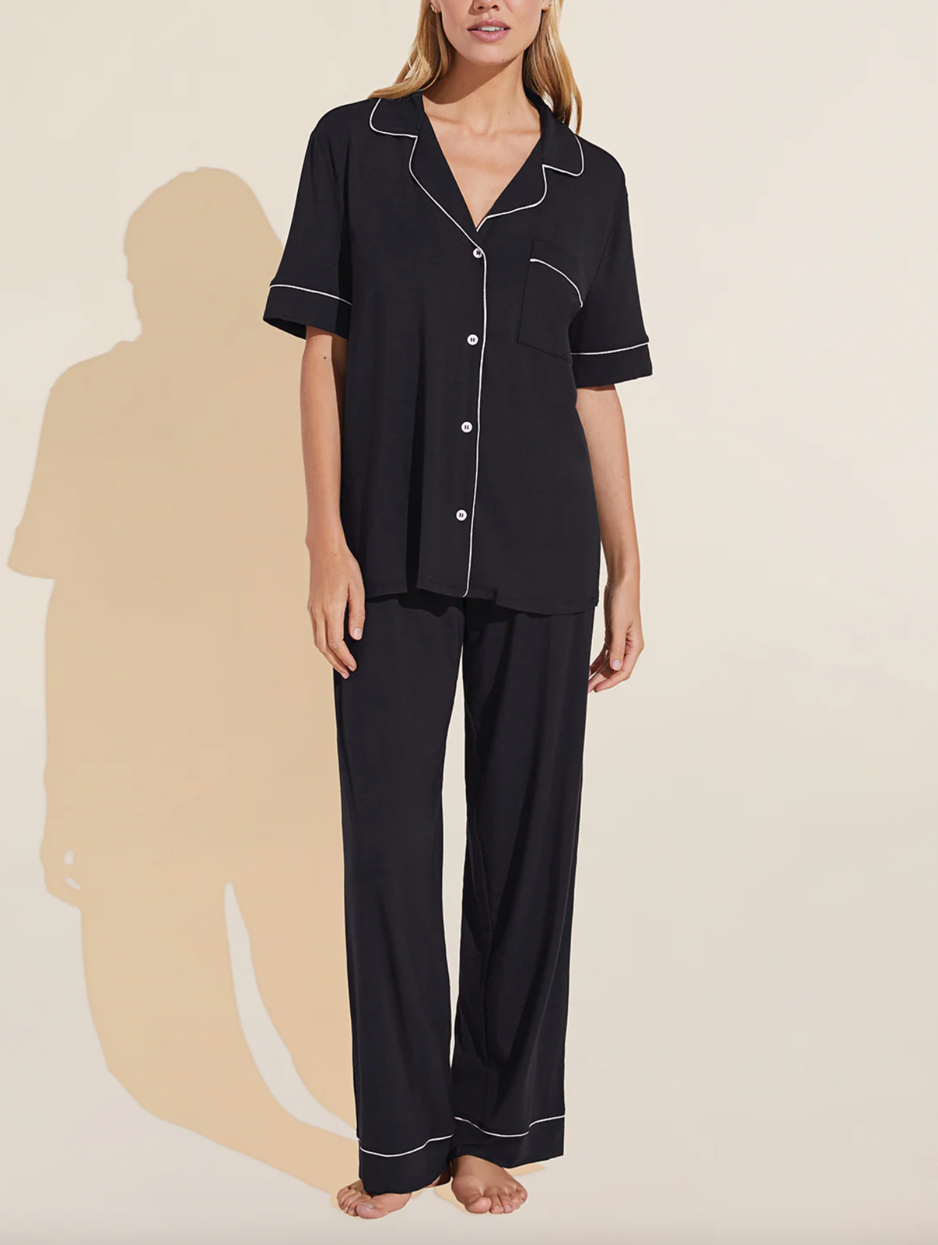 Gisele Short Sleeve Long PJ Set - Black/Sorbet