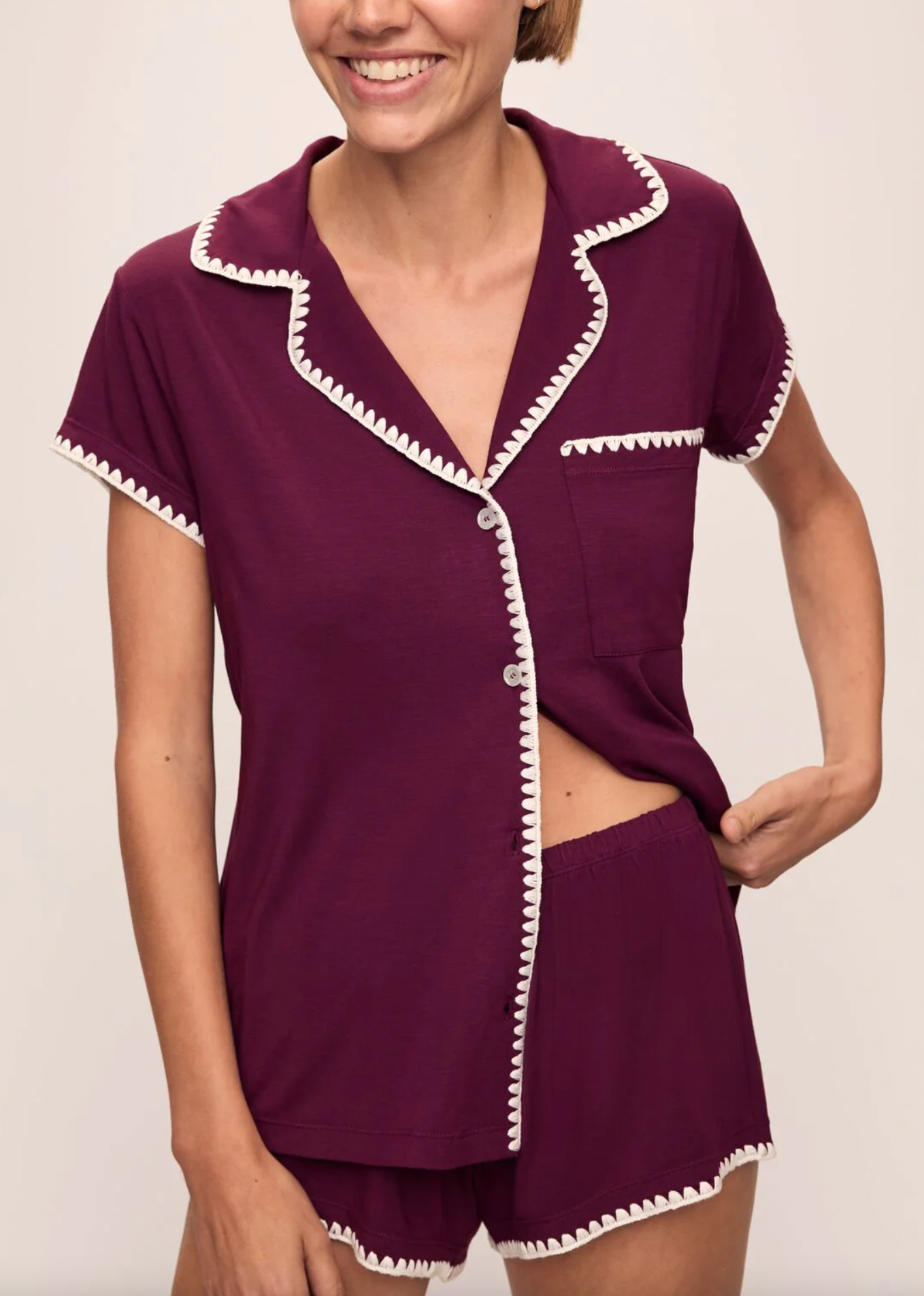 Frida Shortie PJ Set - Plum/Ivory