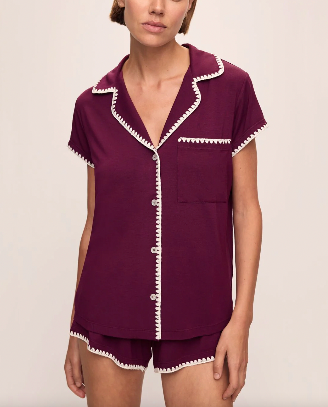 Frida Shortie PJ Set - Plum/Ivory