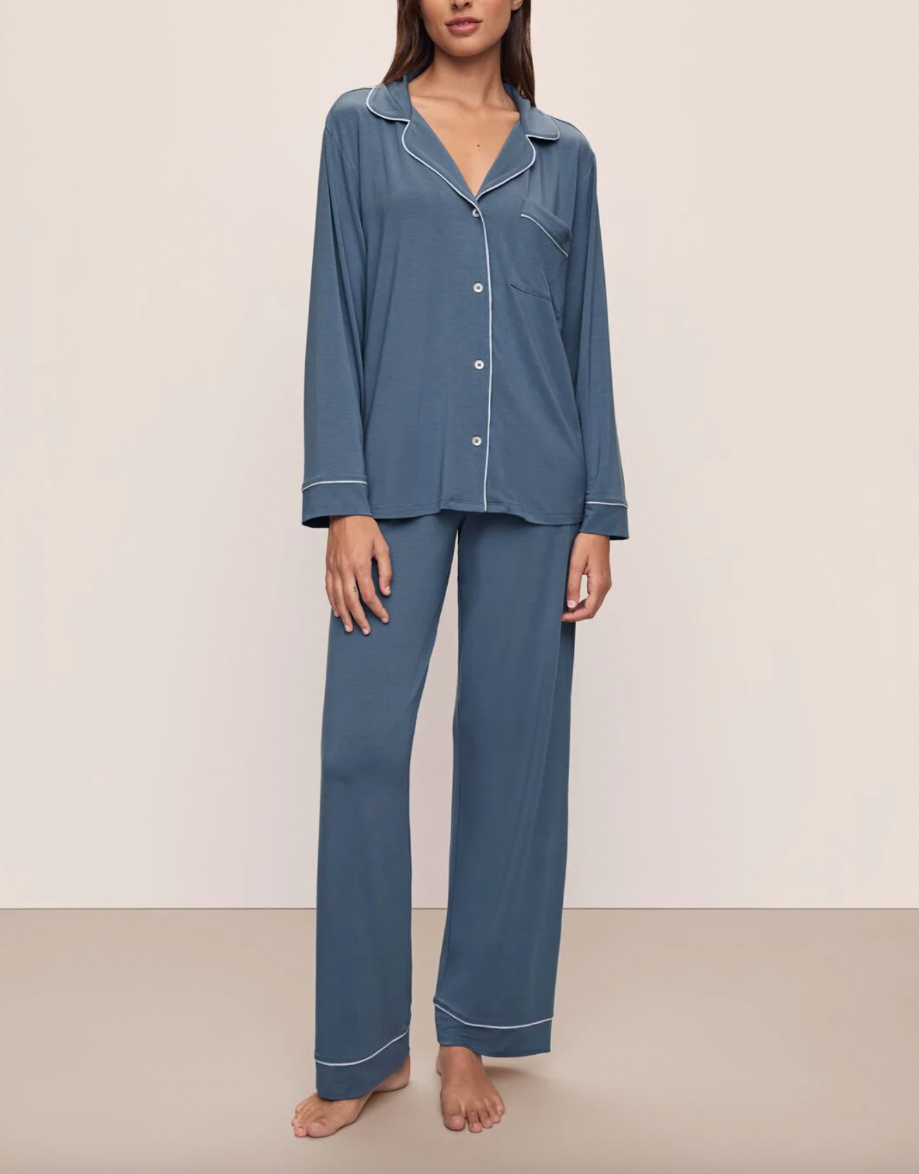 Gisele Modal Long PJ Set - Coastal Blue/Ice Blue