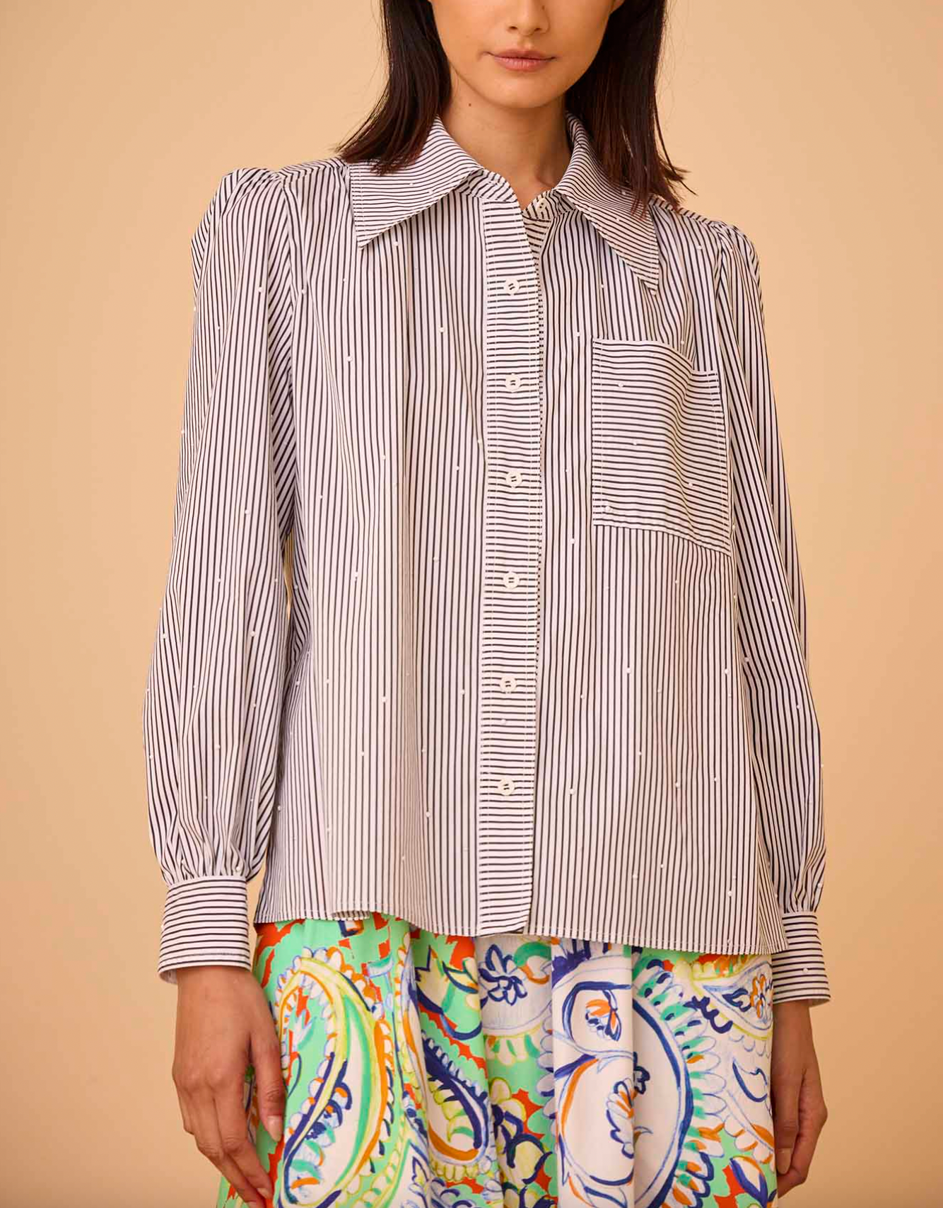 Jade Shirt - Embellished Croquet Stripe